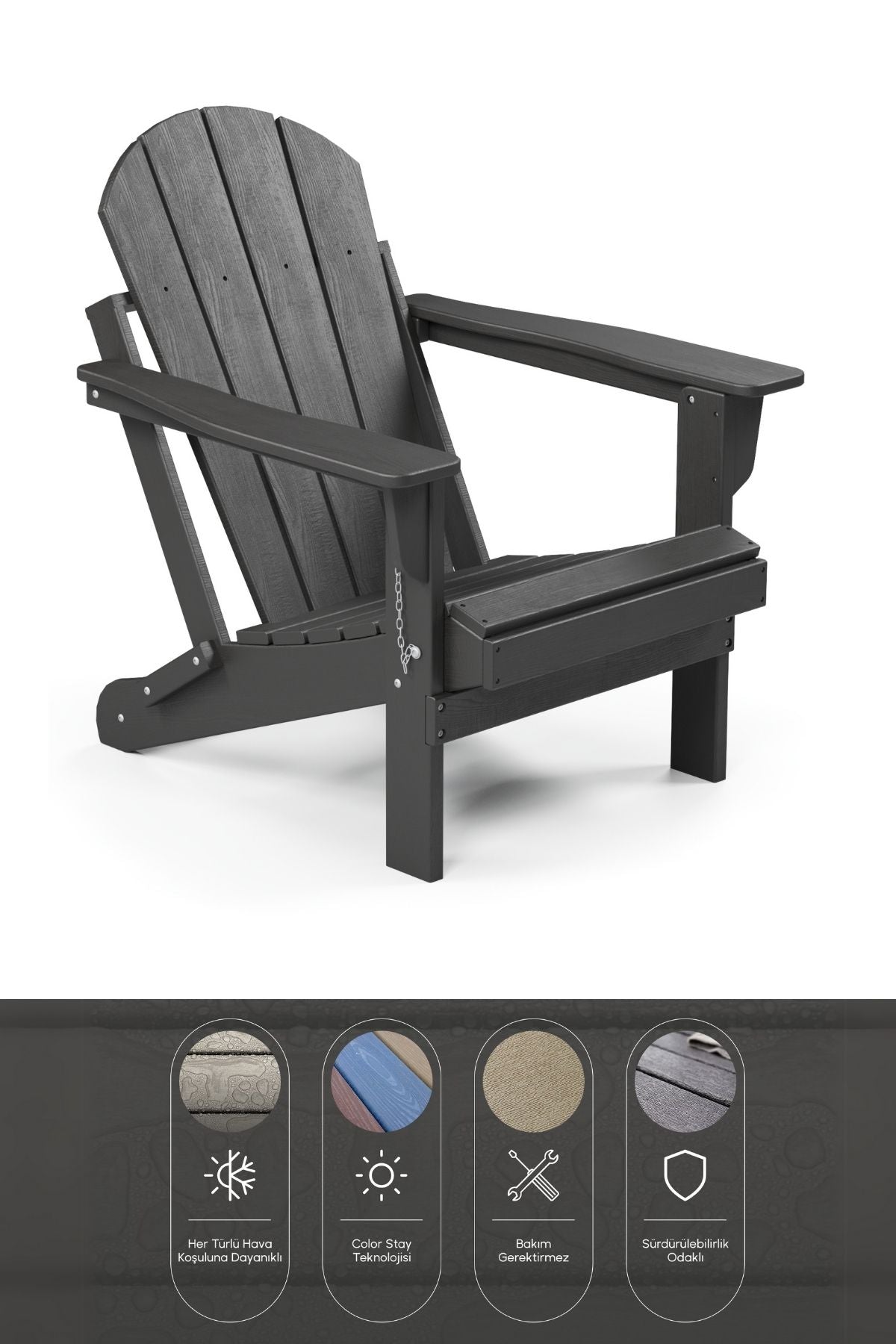 Classic Folding Adirondack Chair Black Bera Design