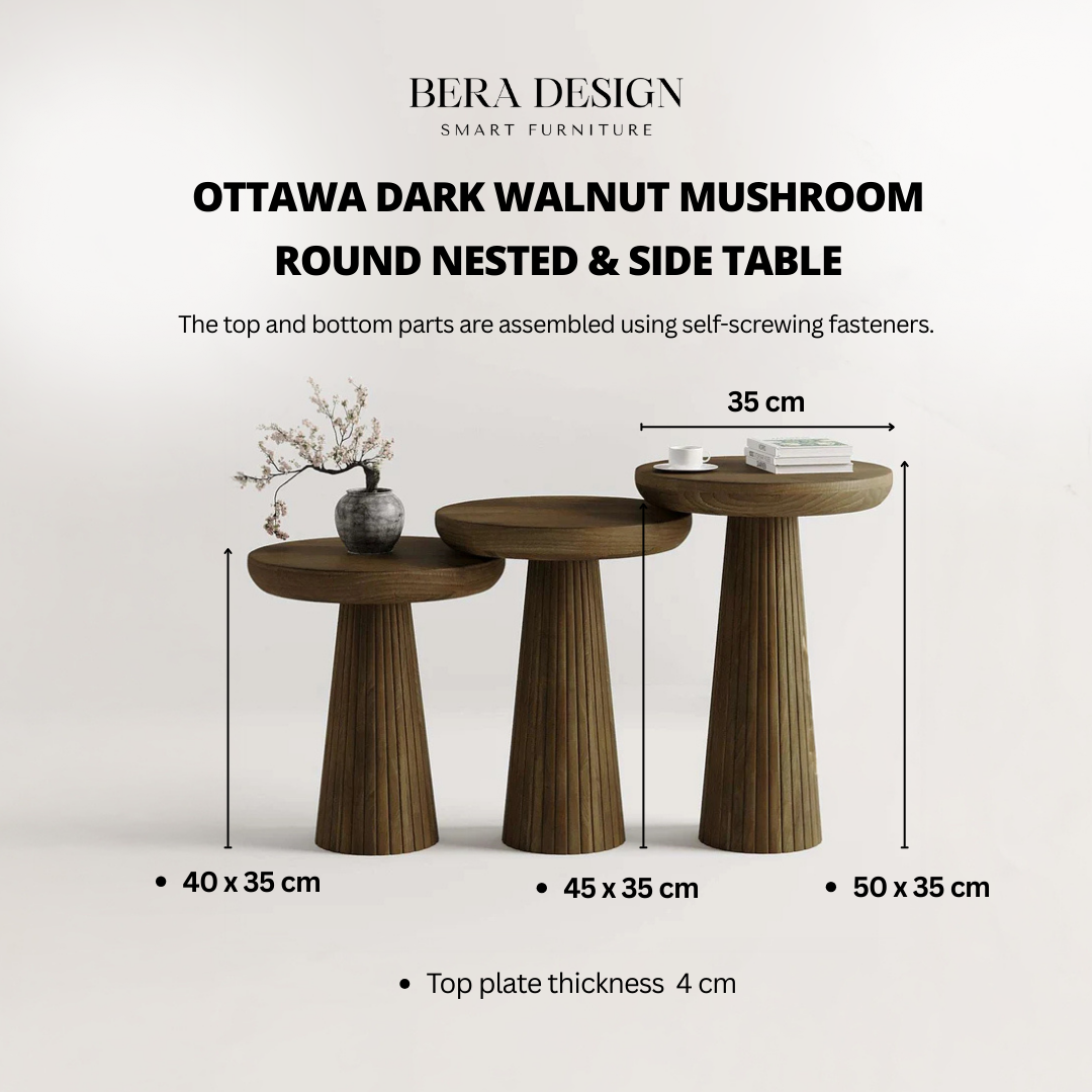 Table d'appoint et table gigogne ronde en noyer foncé d'Ottawa