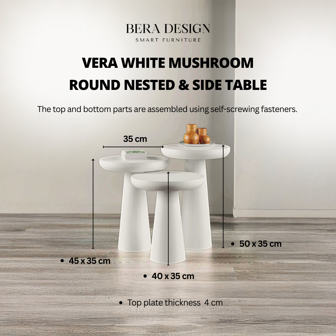 Table d'appoint et table gigogne ronde Vera White Mushroom