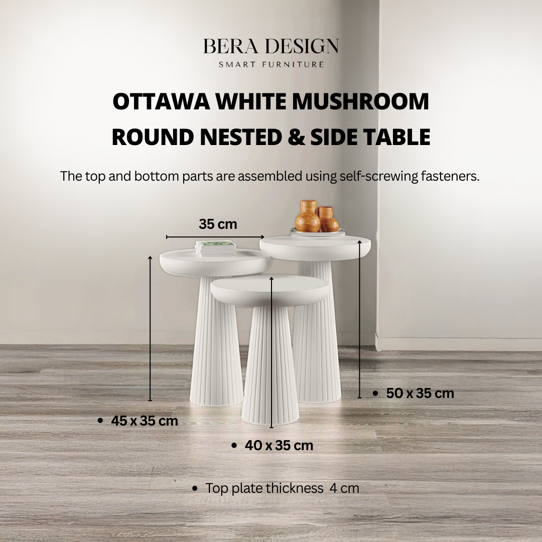 Table d'appoint et table ronde gigogne en forme de champignon blanc d'Ottawa