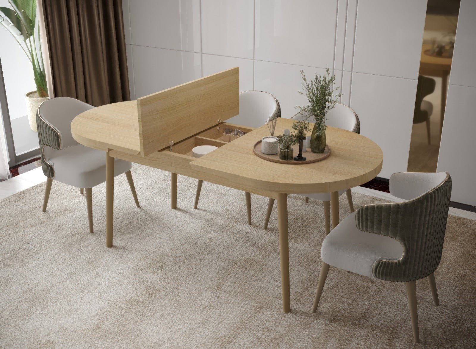 Butterfly Oak Extendable Dining Table Up To 8 Seater with Storage