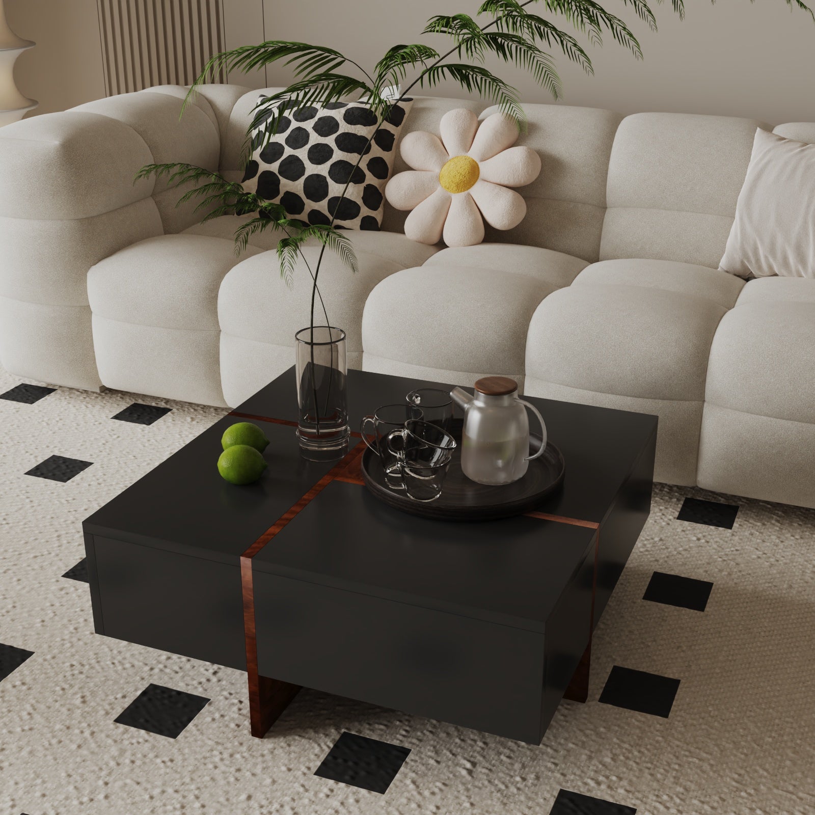 Futuristic Black Extendable Coffee Table with Storage Coffee Table