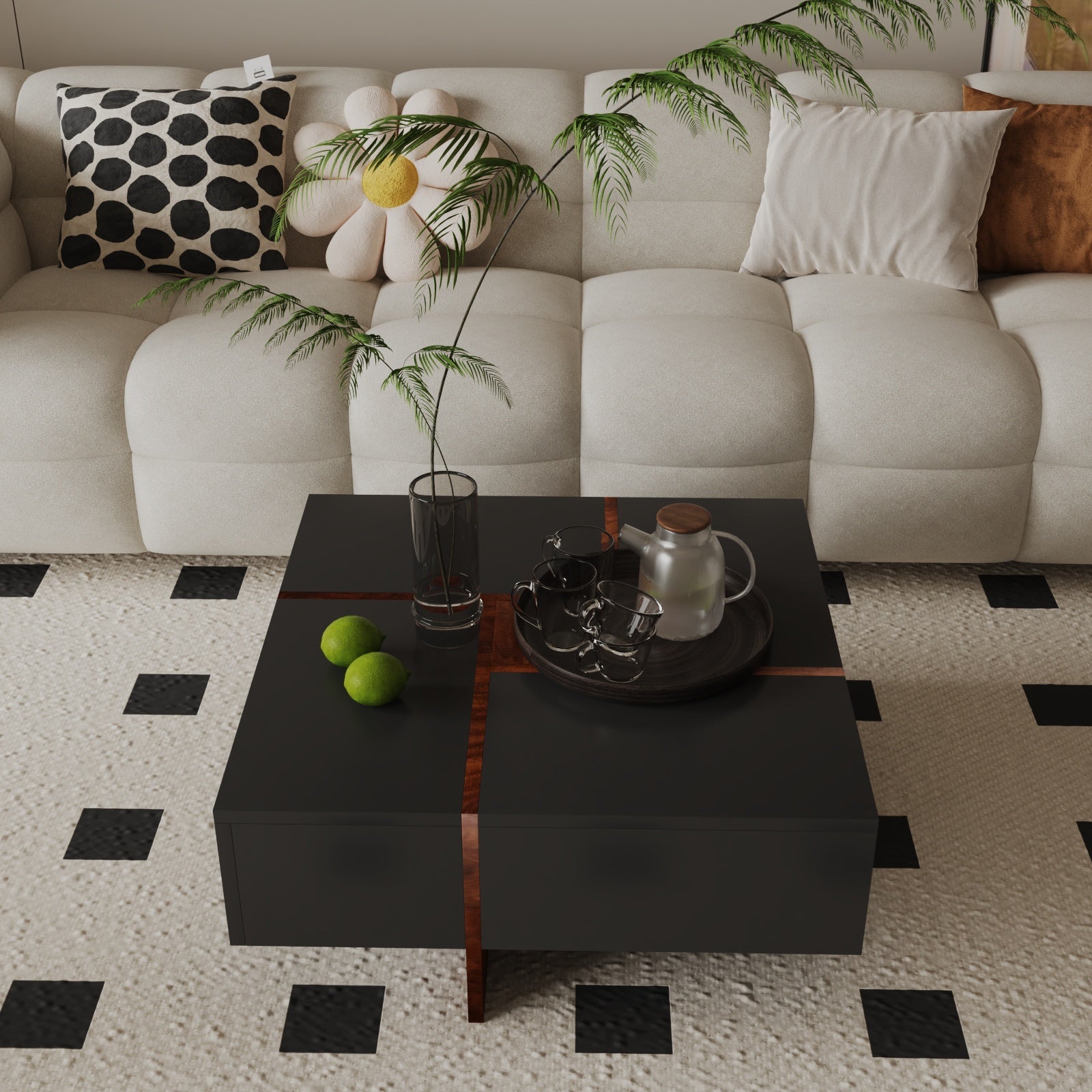 Futuristic Black Extendable Coffee Table with Storage Coffee Table