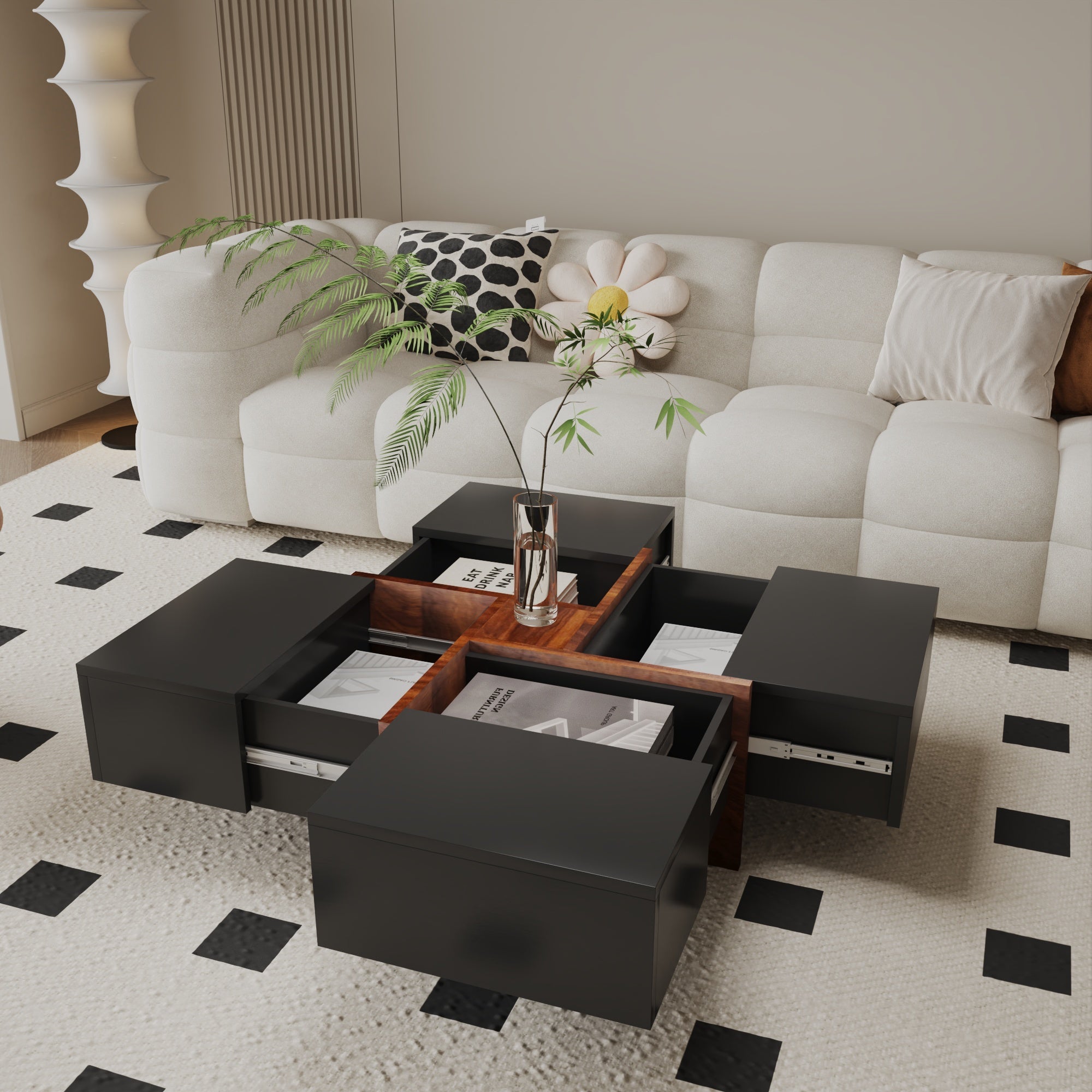 Futuristic Black Extendable Coffee Table with Storage Coffee Table