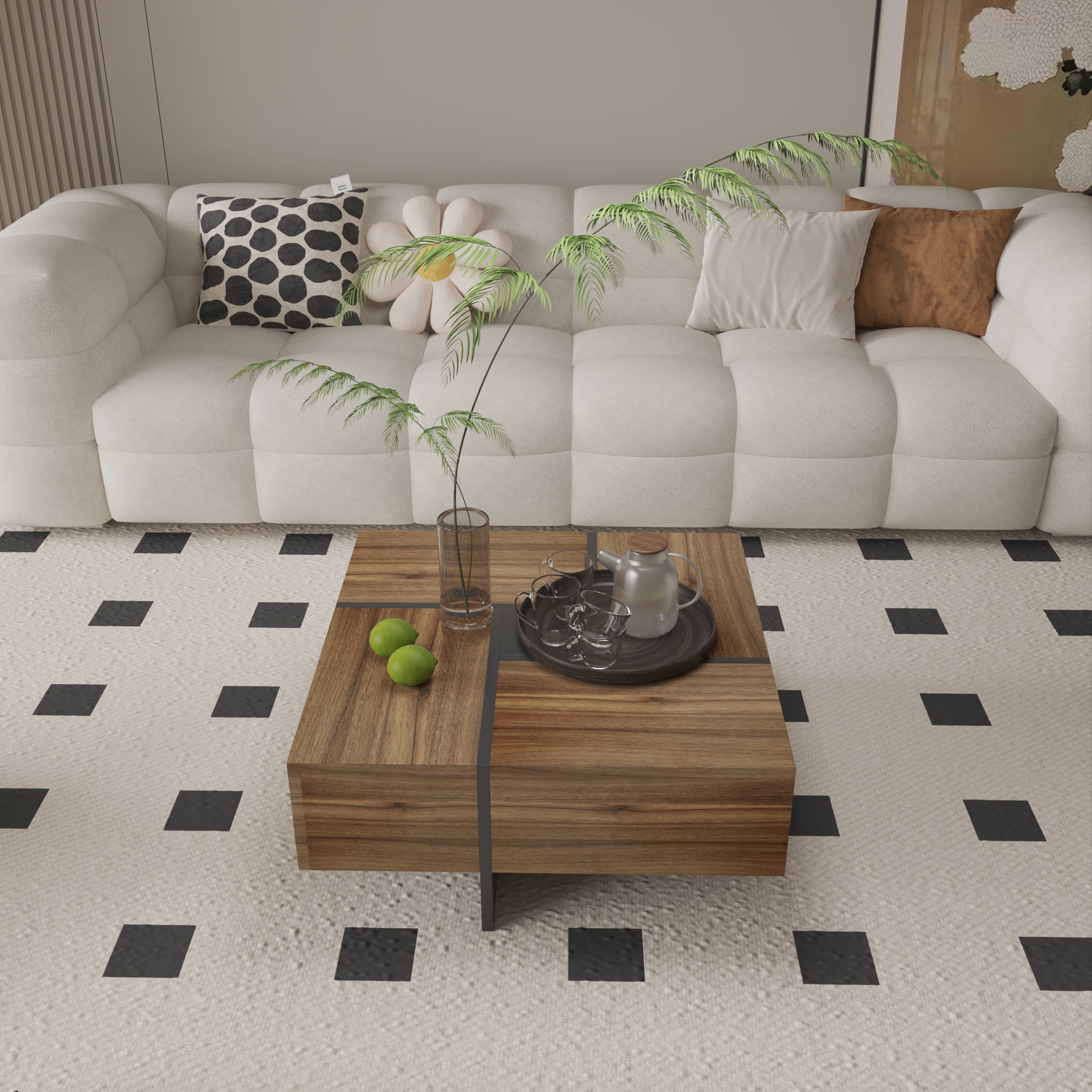 Futuristic Medium Walnut Extendable Coffee Table with Storage Coffee Table