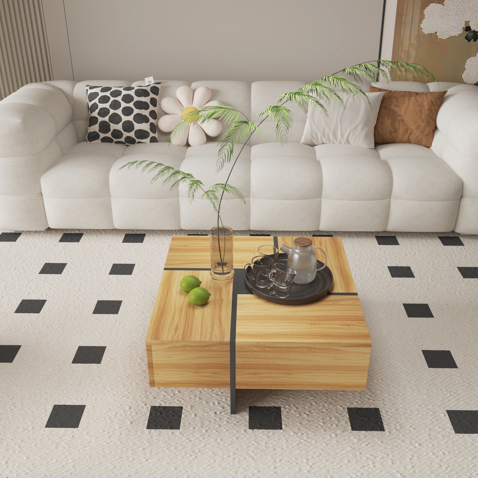Futuristic Oak Extendable Coffee Table with Storage Coffee Table