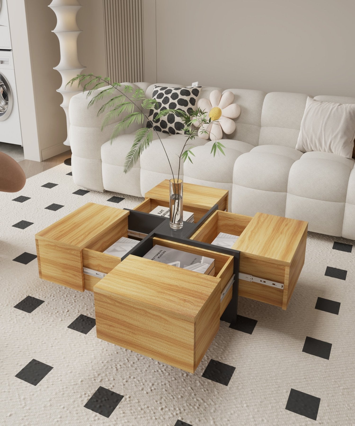Futuristic Oak Extendable Coffee Table with Storage Coffee Table