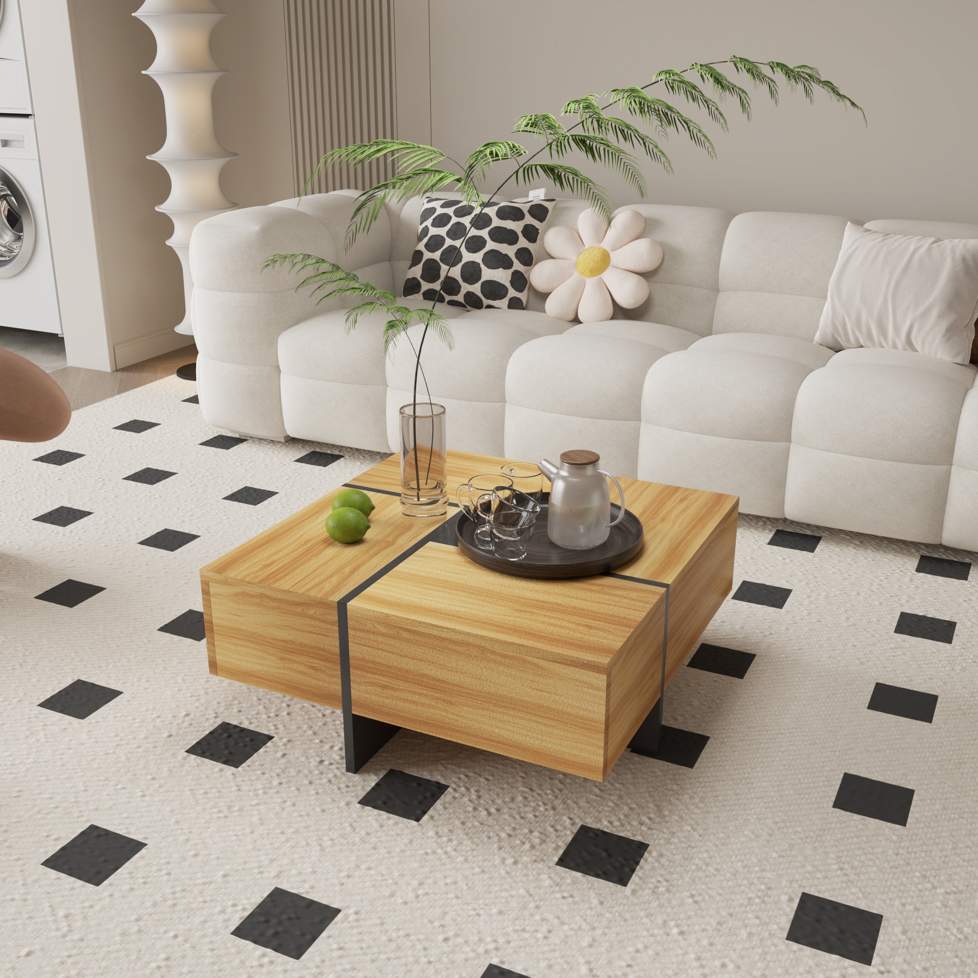 Futuristic Oak Extendable Coffee Table with Storage Coffee Table