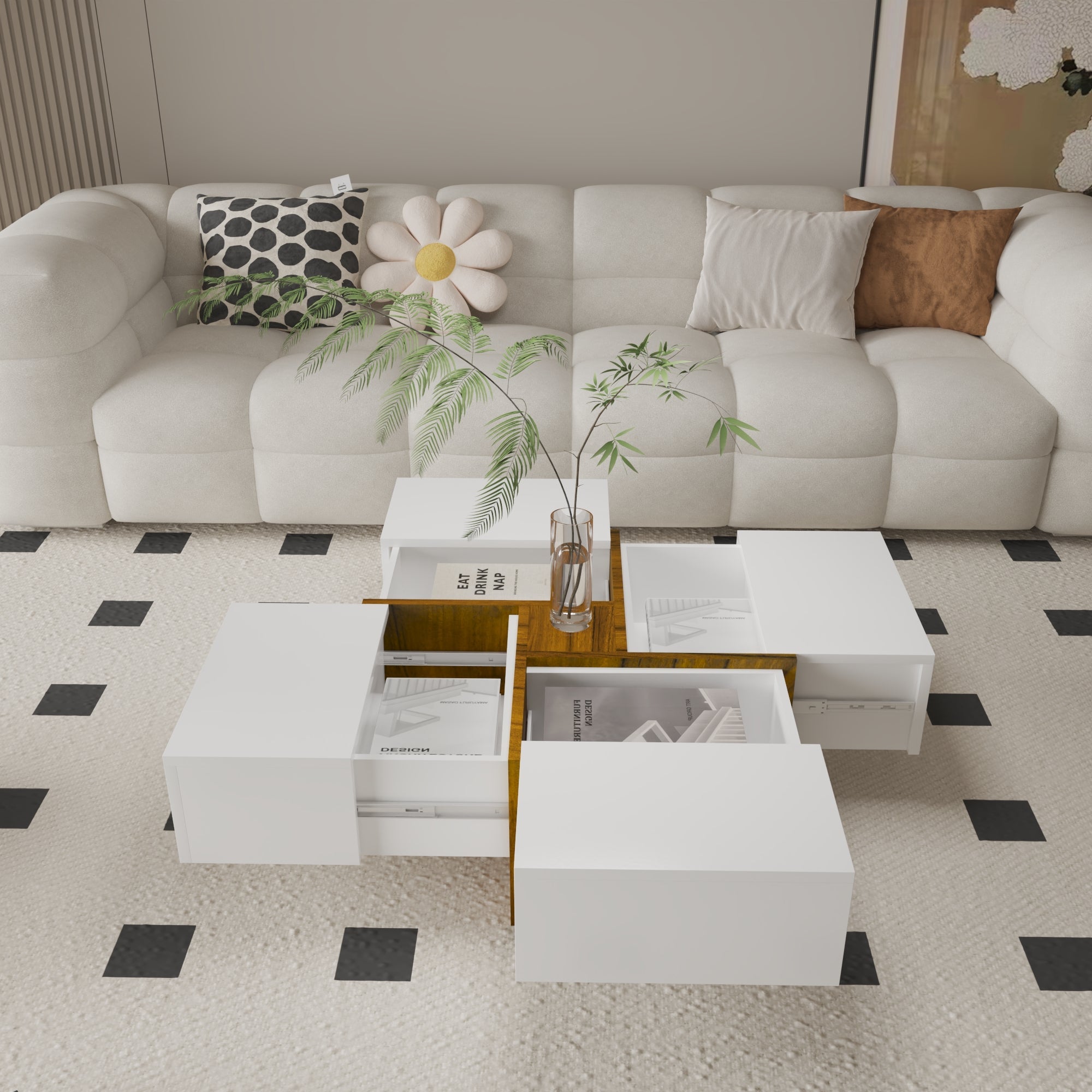 Futuristic White Extendable Coffee Table with Storage Coffee Table