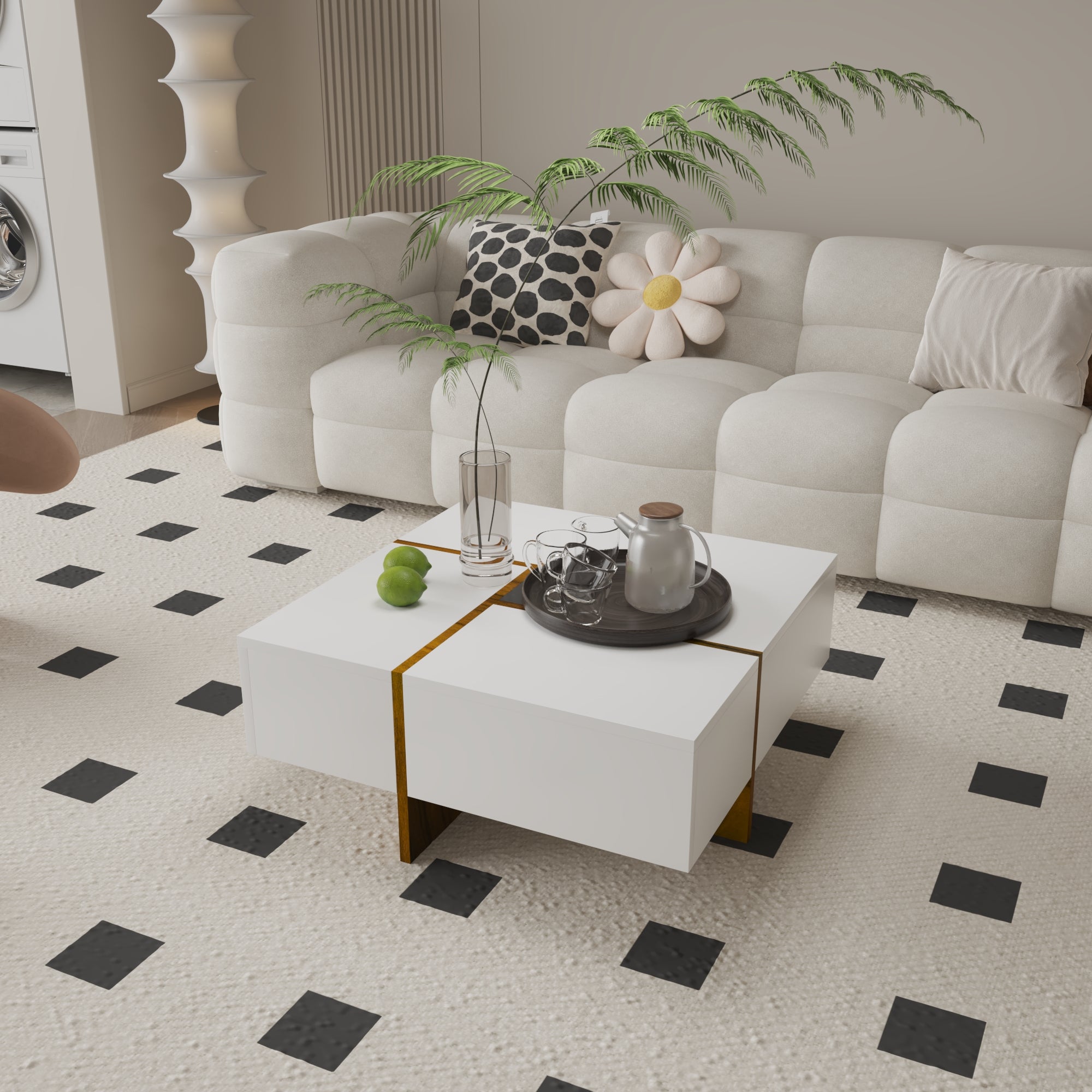 Futuristic White Extendable Coffee Table with Storage Coffee Table