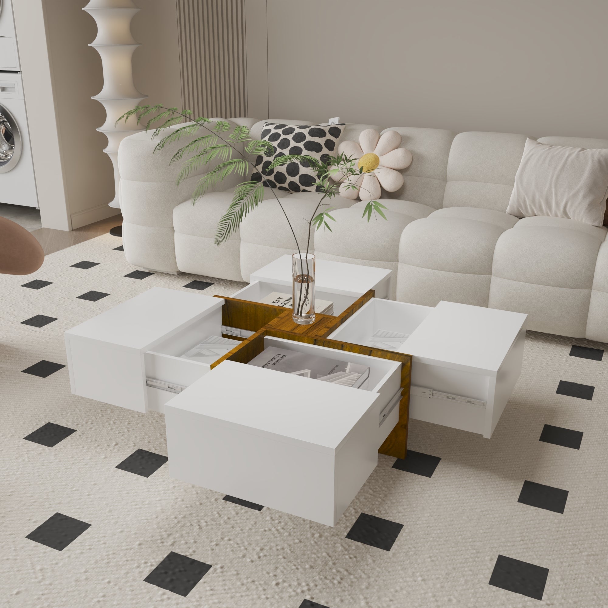 Futuristic White Extendable Coffee Table with Storage Coffee Table