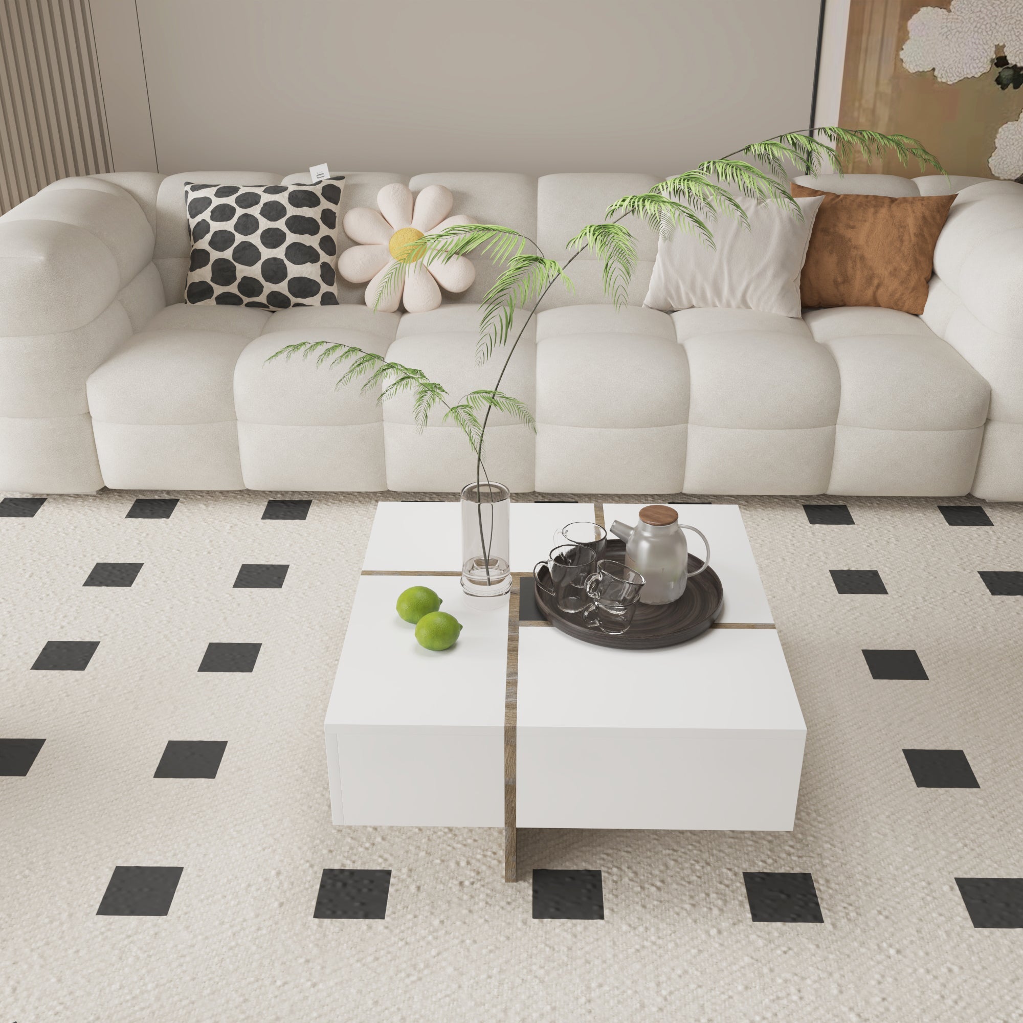 Futuristic White Extendable Coffee Table with Storage Coffee Table