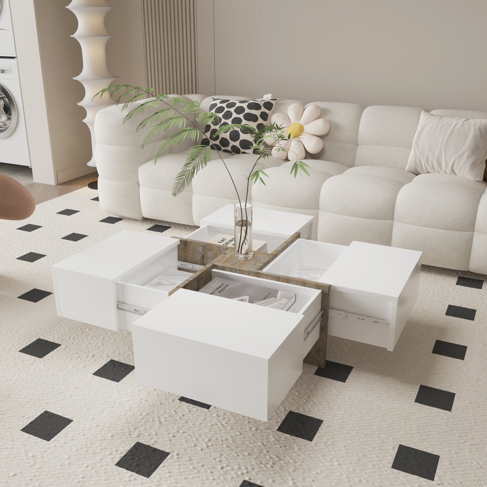 Futuristic White Extendable Coffee Table with Storage Coffee Table