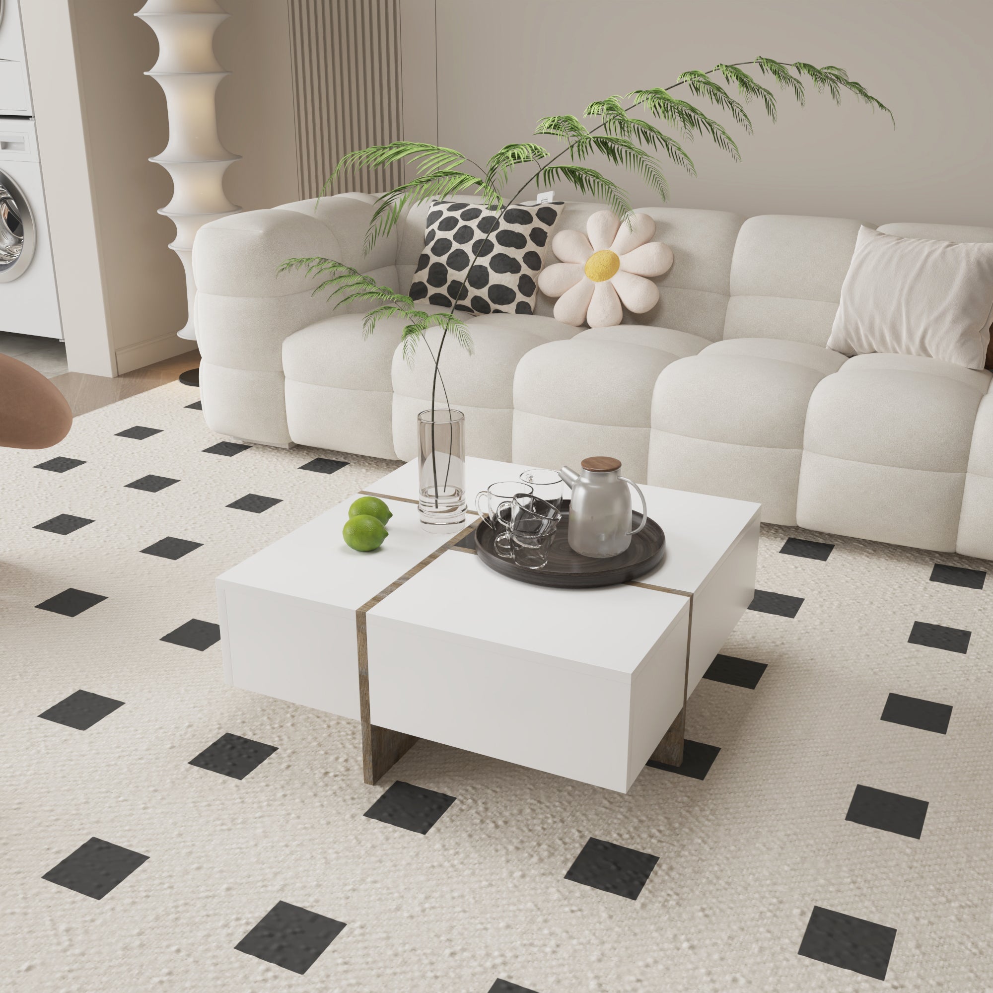 Futuristic White Extendable Coffee Table with Storage Coffee Table