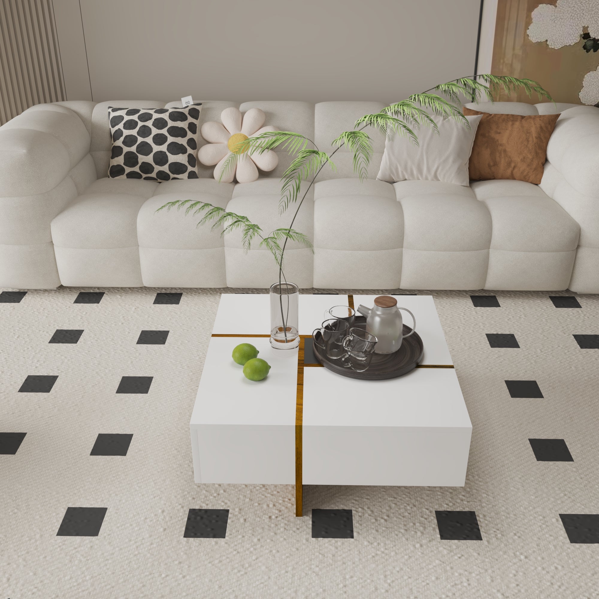 Futuristic White Extendable Coffee Table with Storage Coffee Table