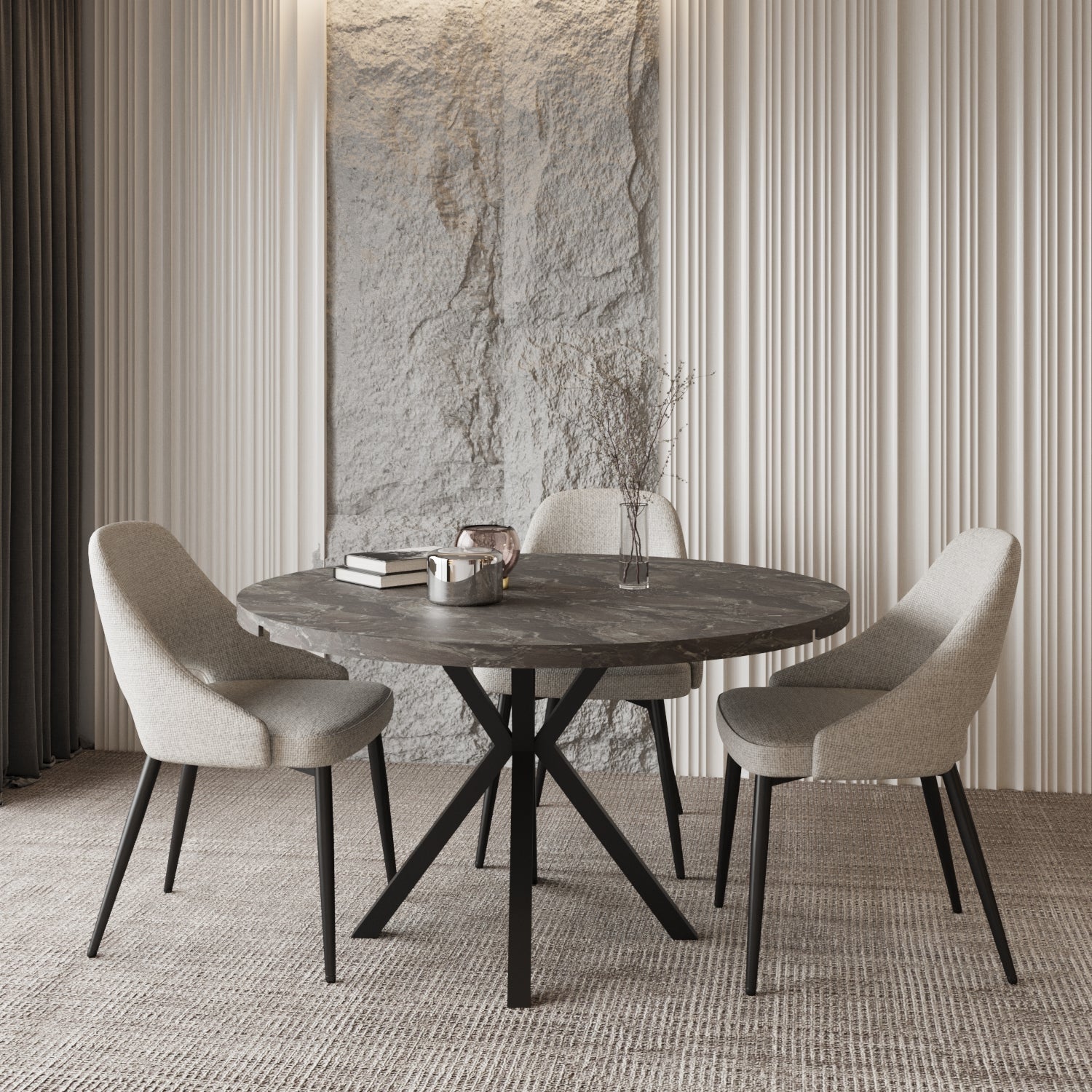 Pegasus Grey Marble Round to Rectangular Extendable Dining Table Up to 6 Seater Dining Table