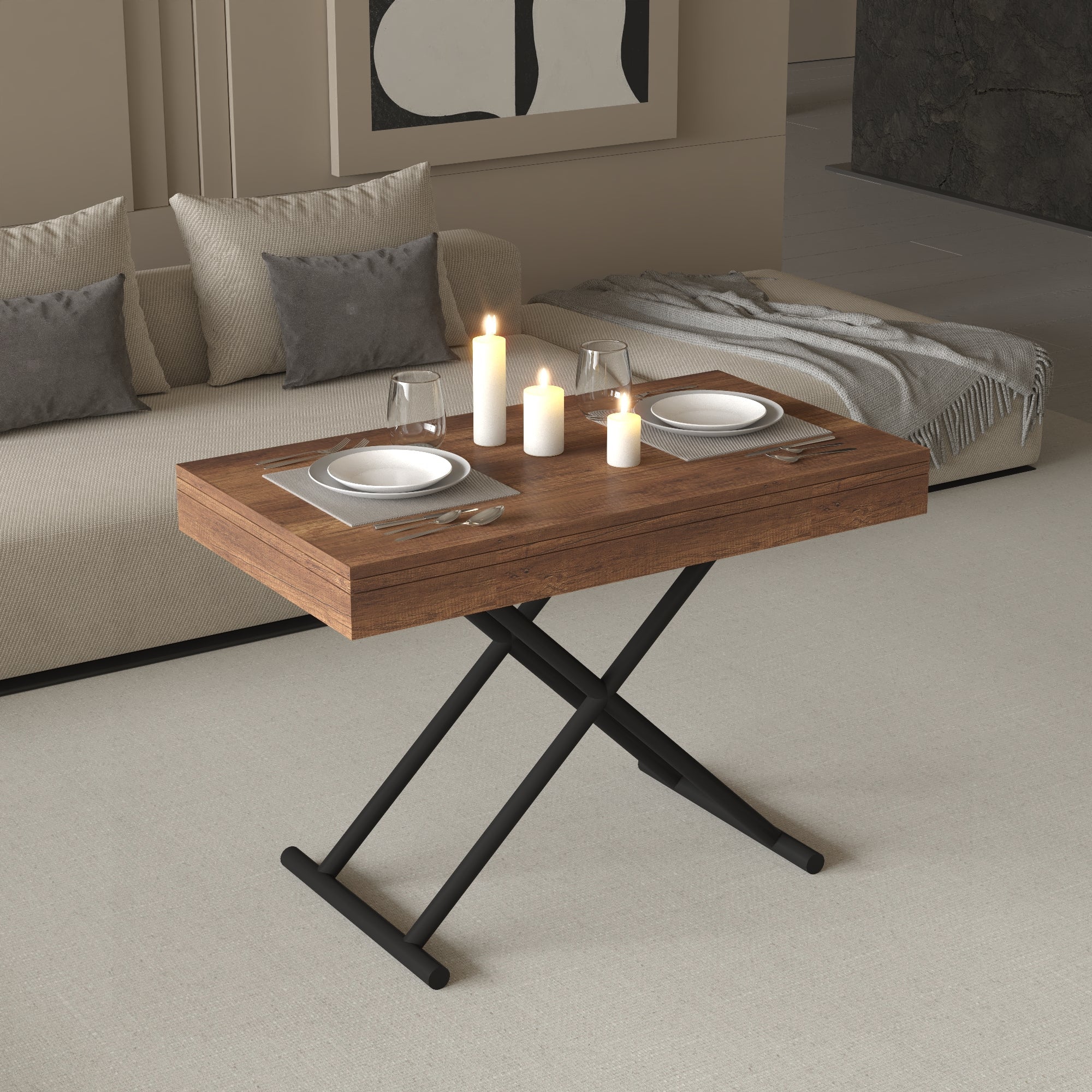 Zen Extendable Convertible Coffee to Dining Table - Dark Walnut