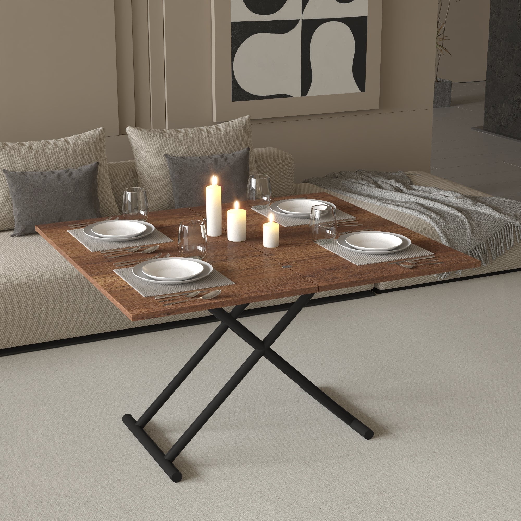 Zen Extendable Convertible Coffee to Dining Table - Dark Walnut