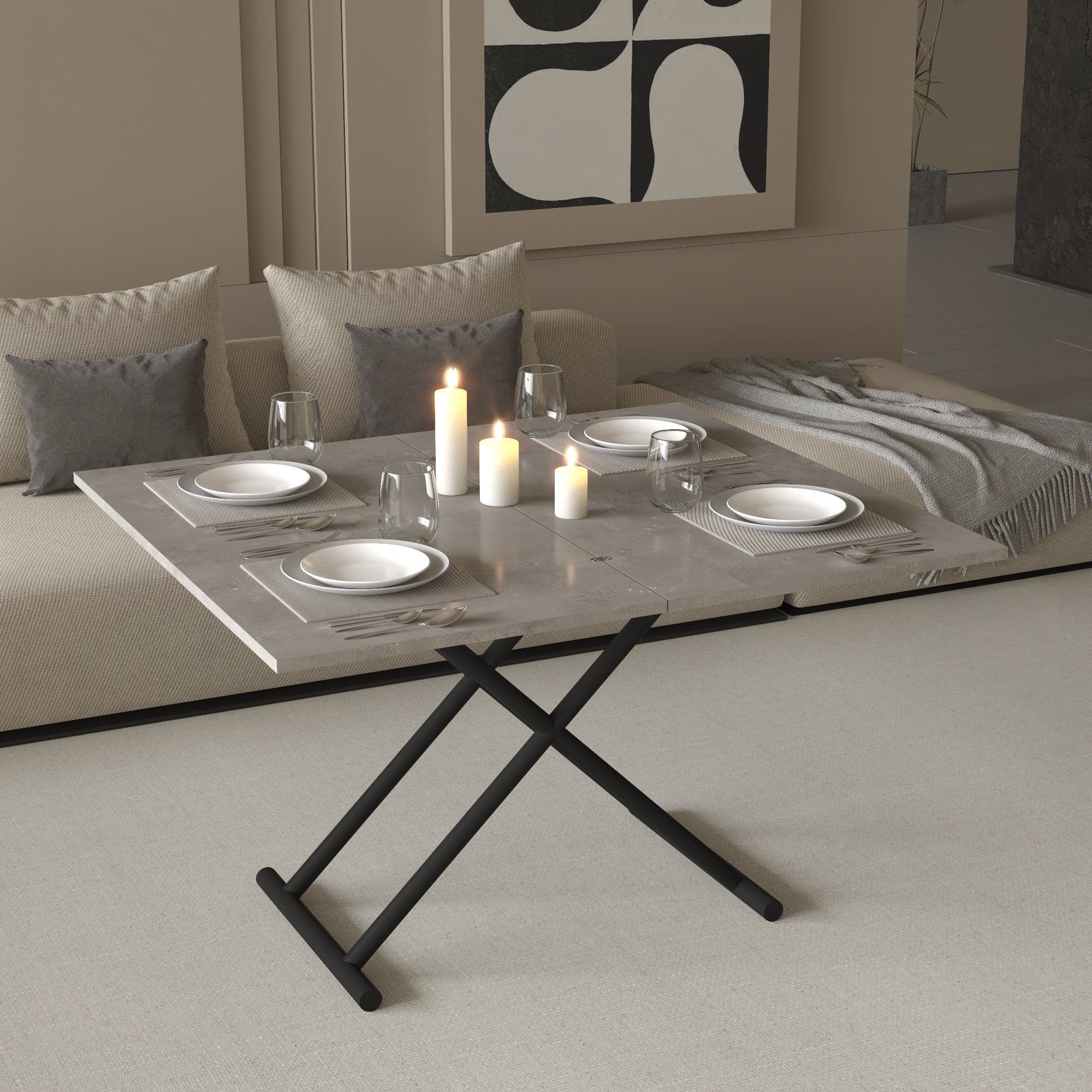 Zen Extendable Convertible Coffee to Dining Table - Silver