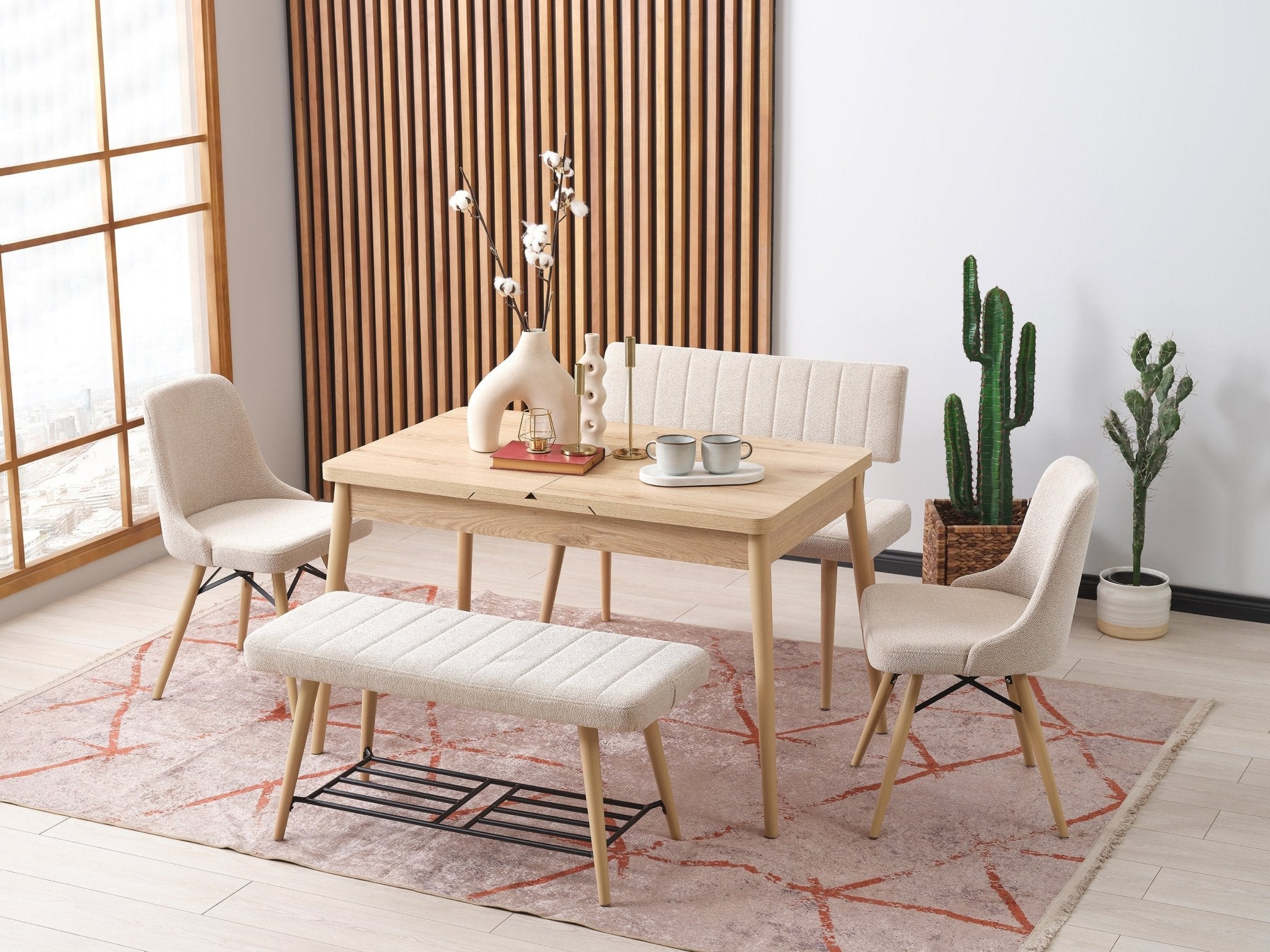 Beige Butterfly Extendable Dining Table Set
