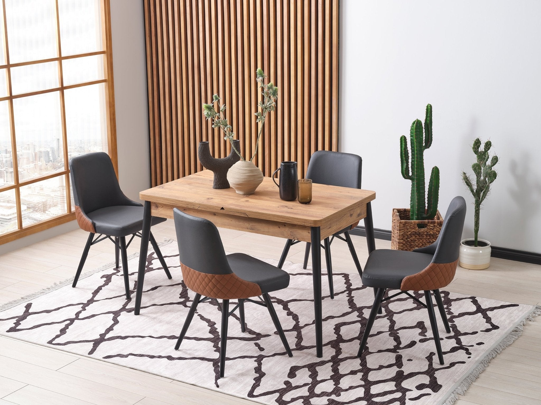 Black & Brown Butterfly Extendable Dining Table Set