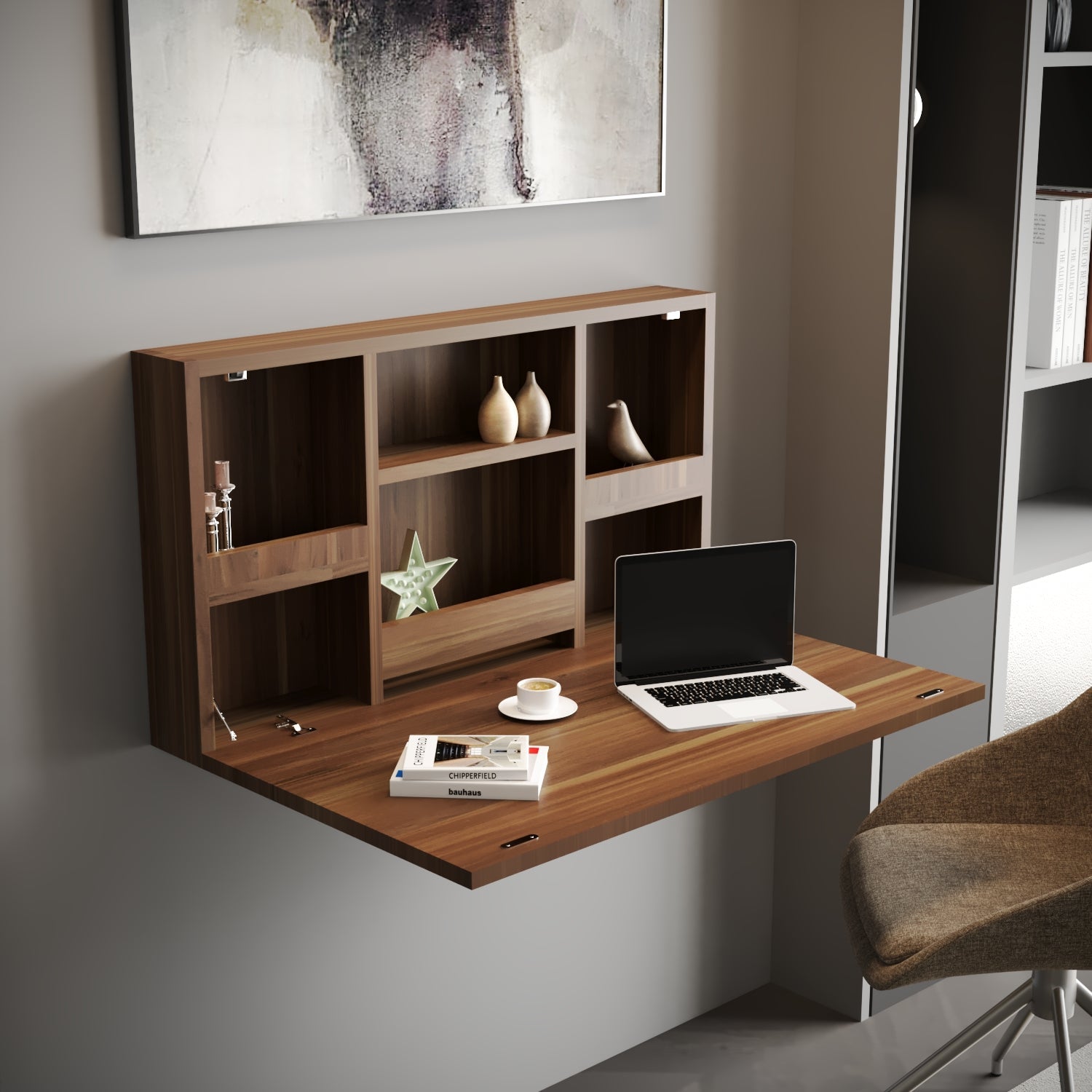 Brenda Wall Mounted Computer,Studying Desk with Shelves