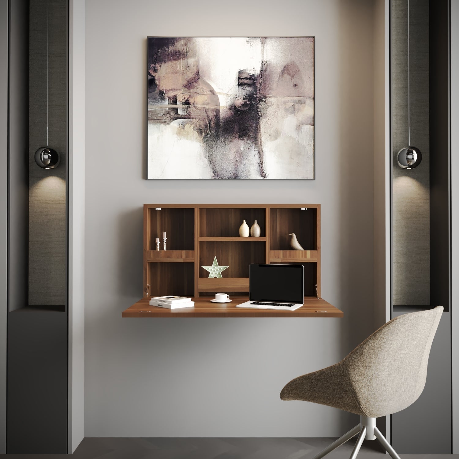 Brenda Wall Mounted Computer,Studying Desk with Shelves