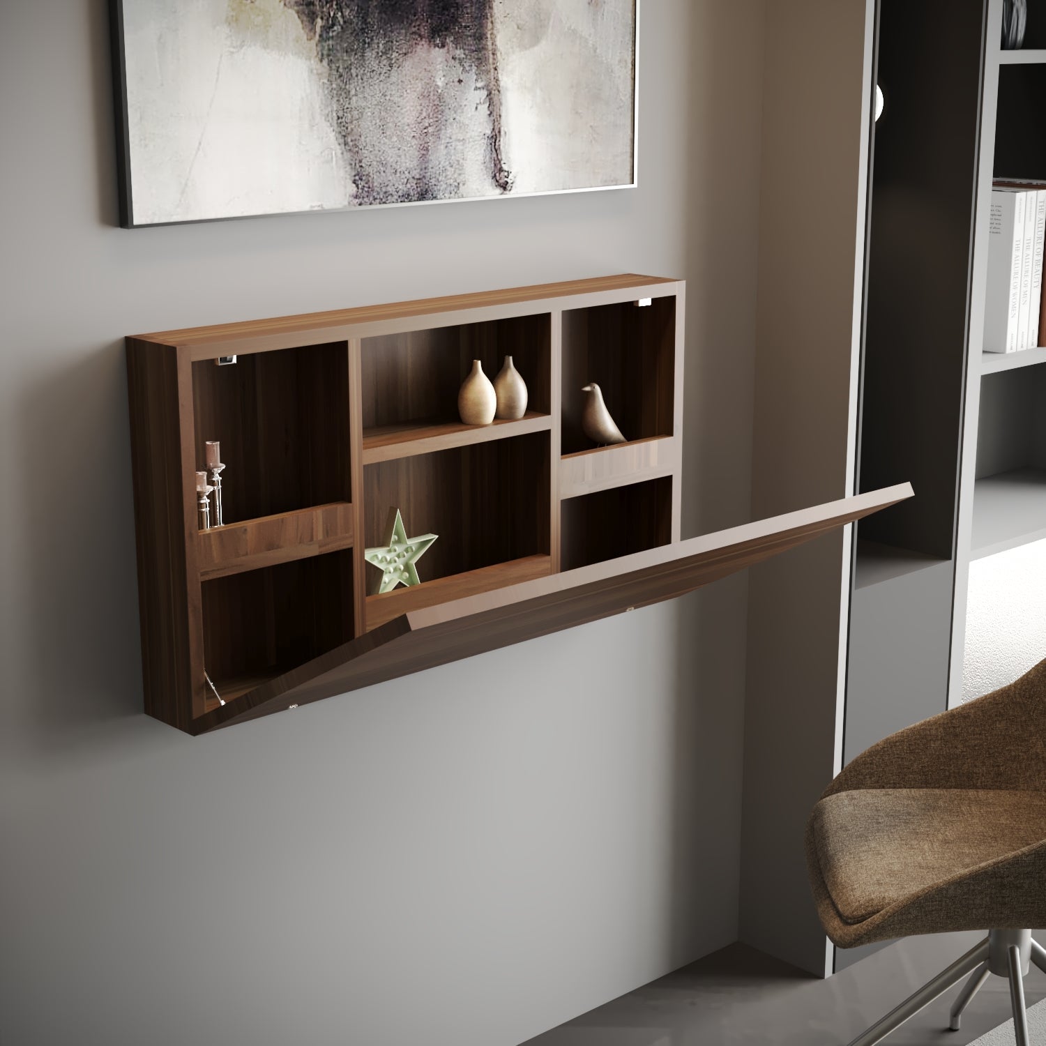 Brenda Wall Mounted Computer,Studying Desk with Shelves