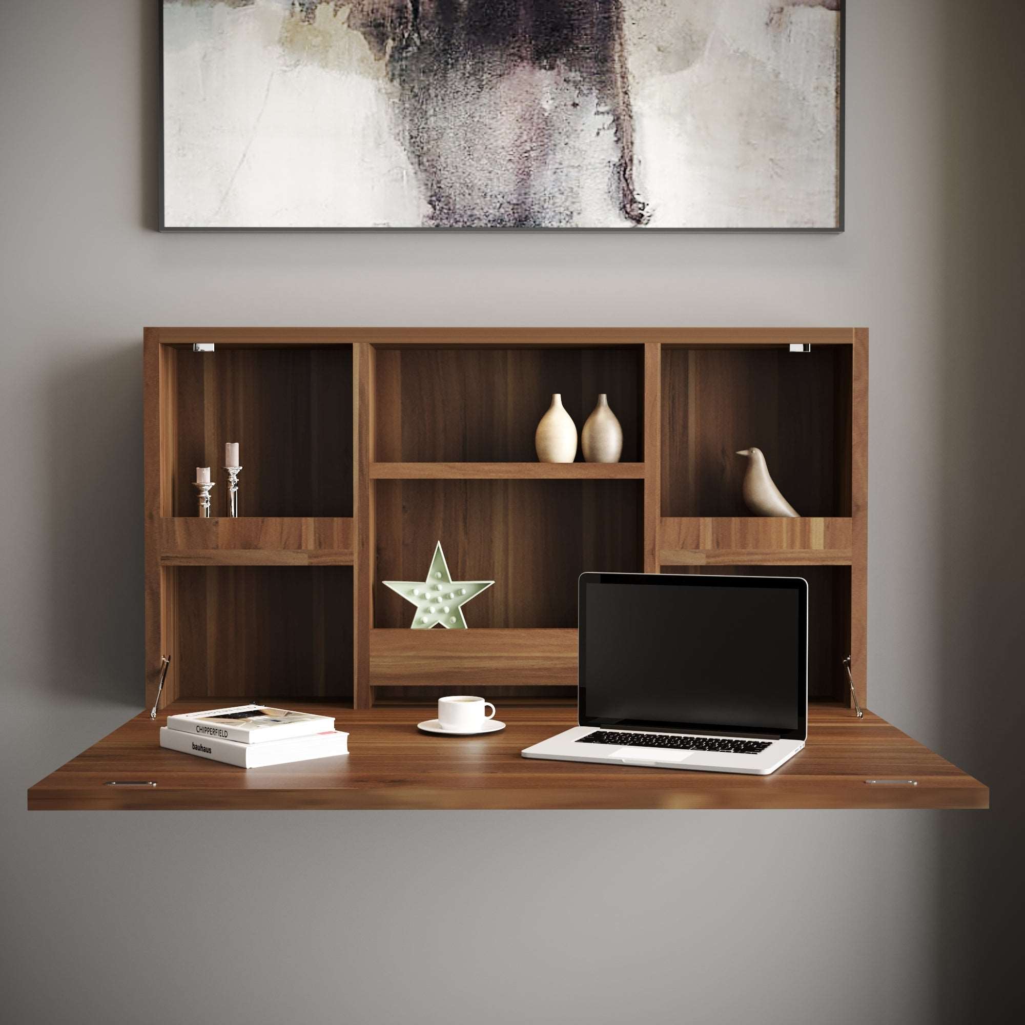 Brenda Wall Mounted Computer,Studying Desk with Shelves
