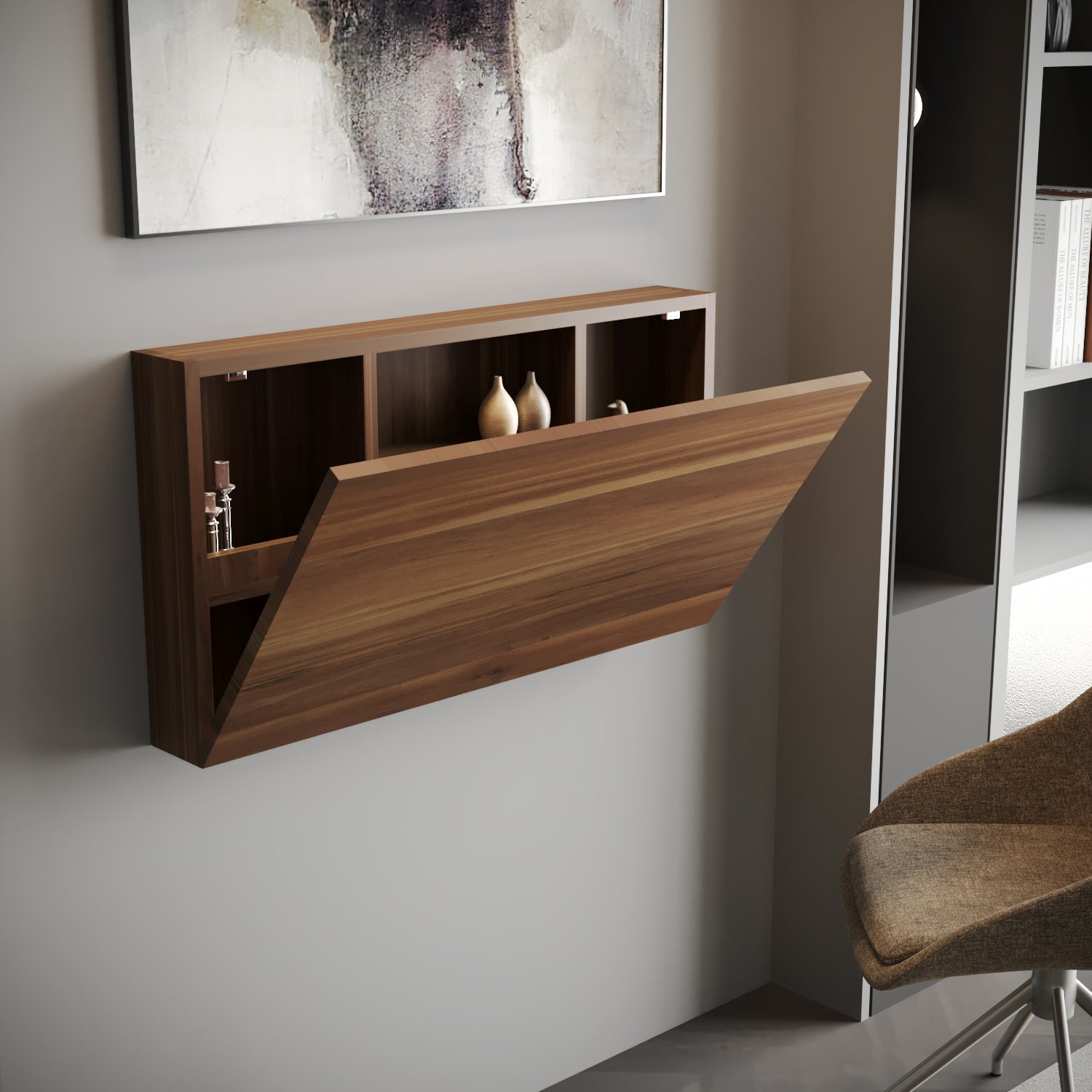 Brenda Wall Mounted Computer,Studying Desk with Shelves