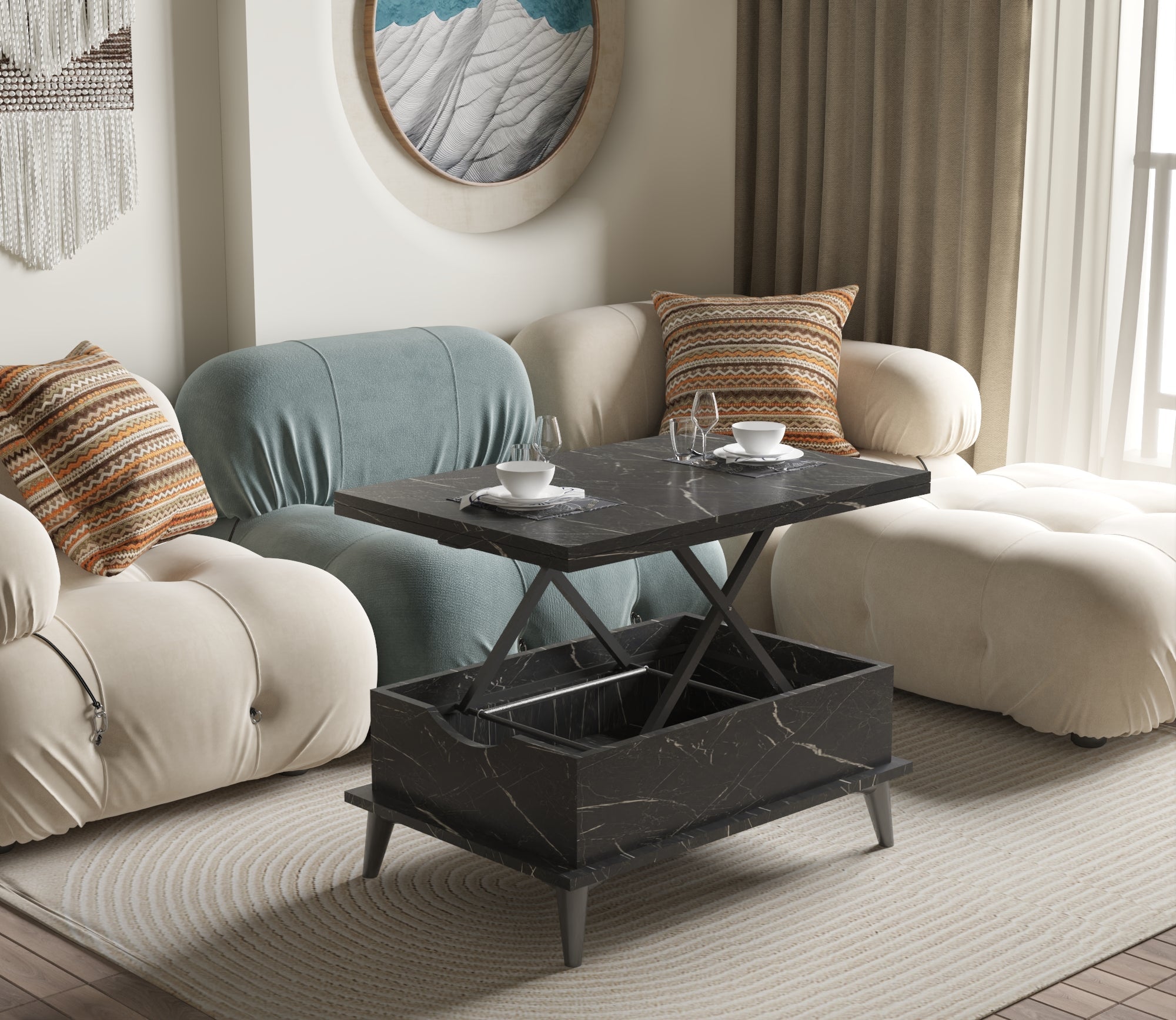 Magic Marble Extendable Coffee & Dining Table 6 in 1