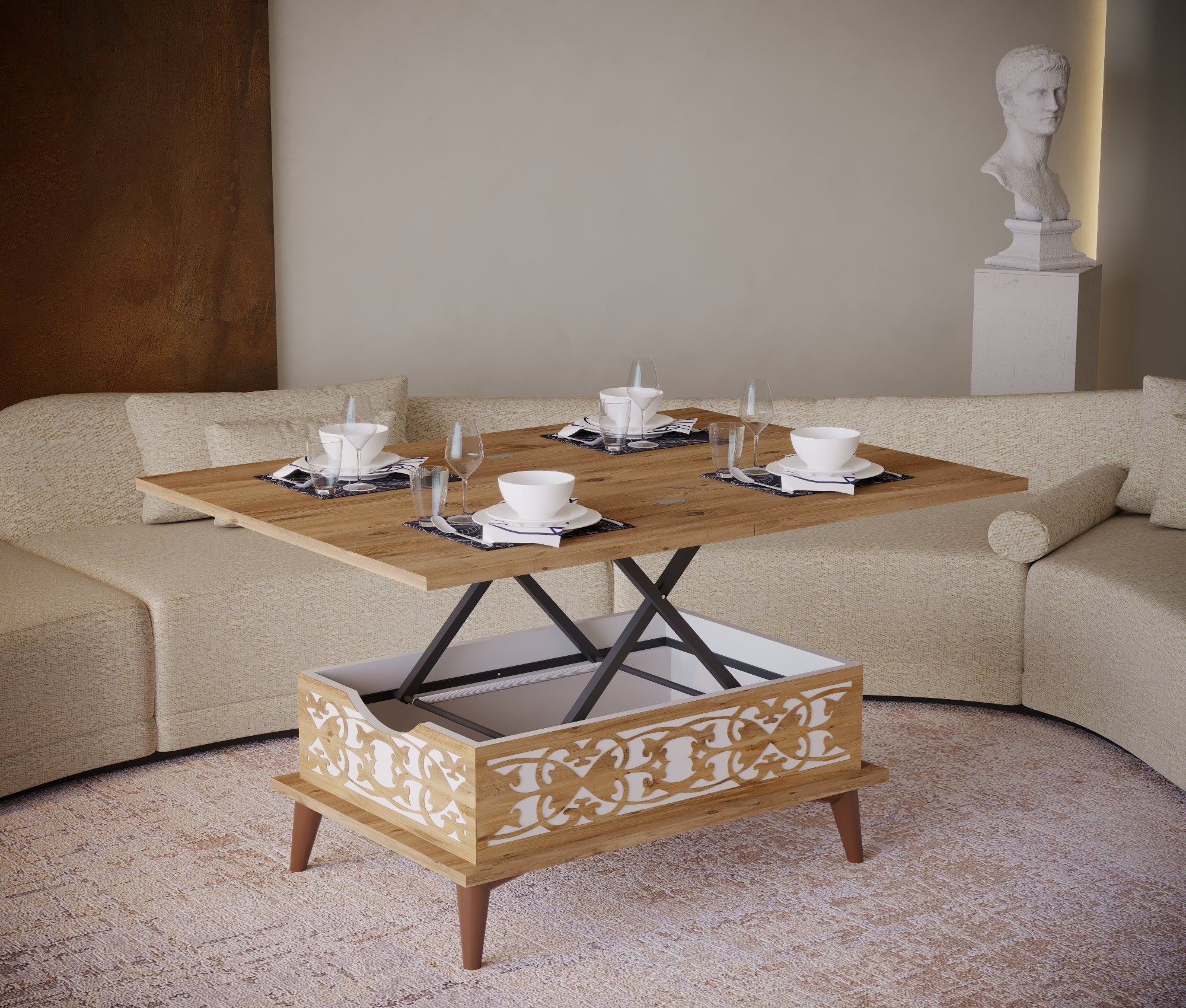 Magic Moroccan Extendable Coffee & Dining Table 6 in 1
