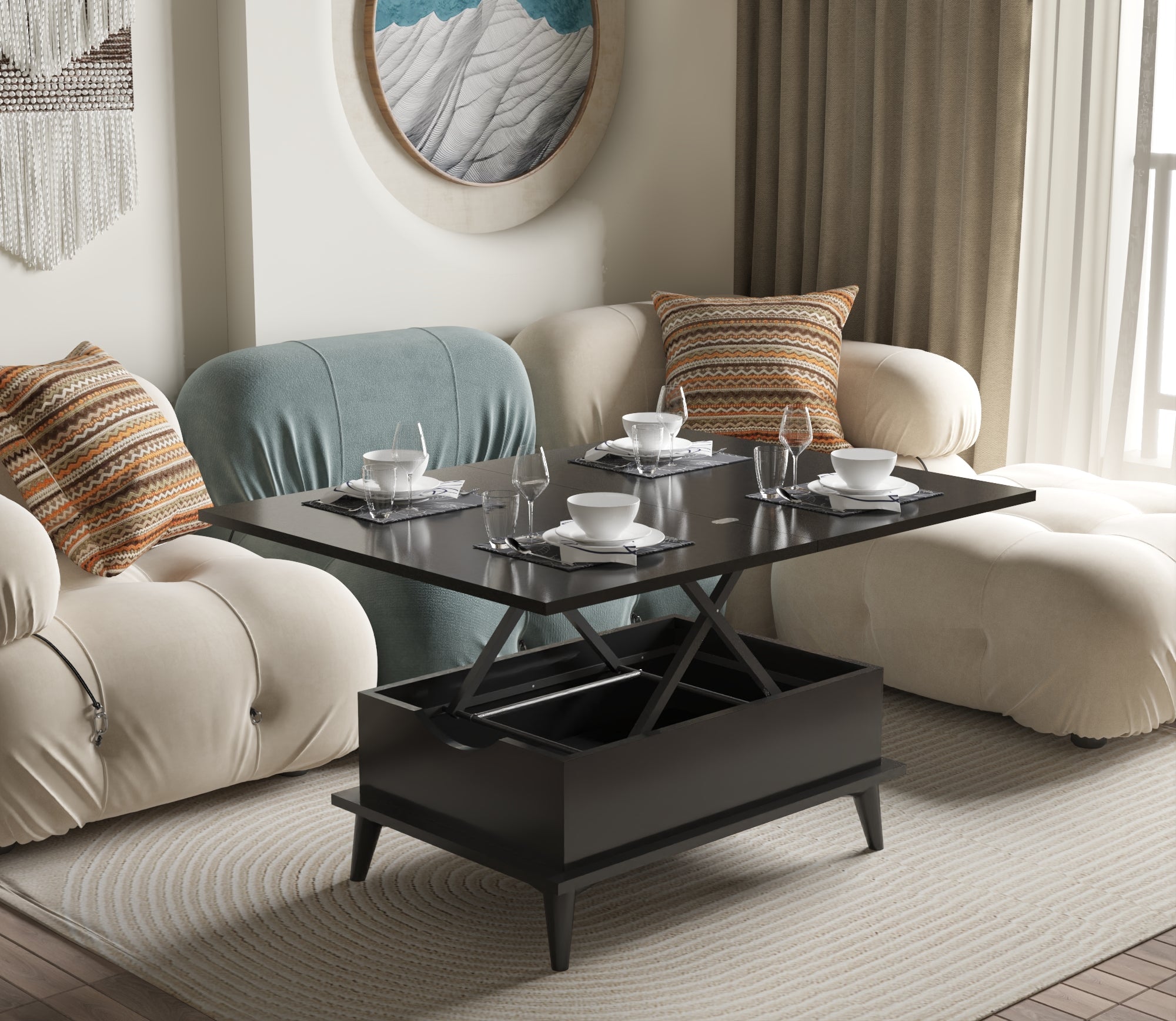 Magic Night Black Extendable Coffee & Dining Table 6 in 1