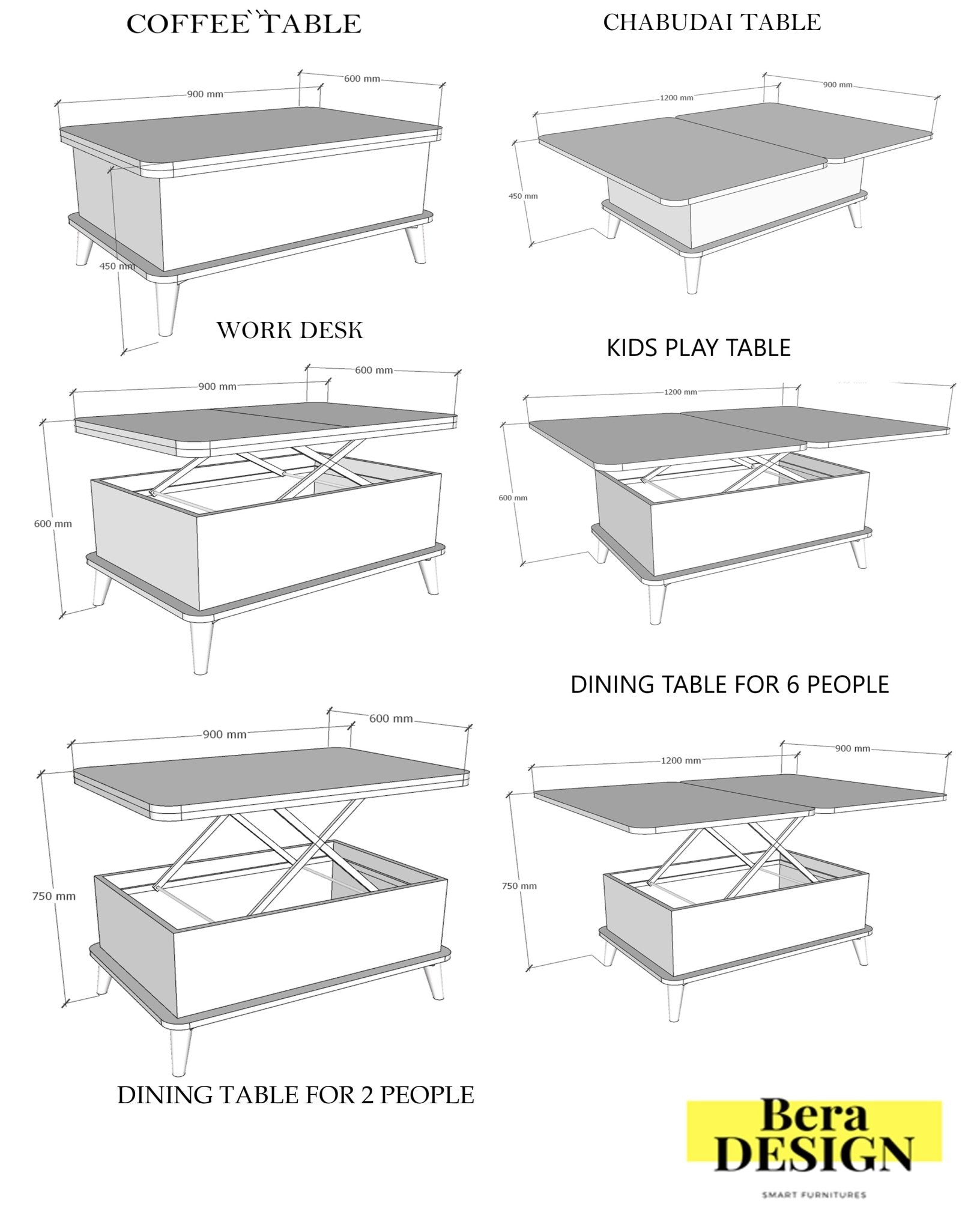 Magic Walnut Extendable Coffee & Dining Table 6 in 1