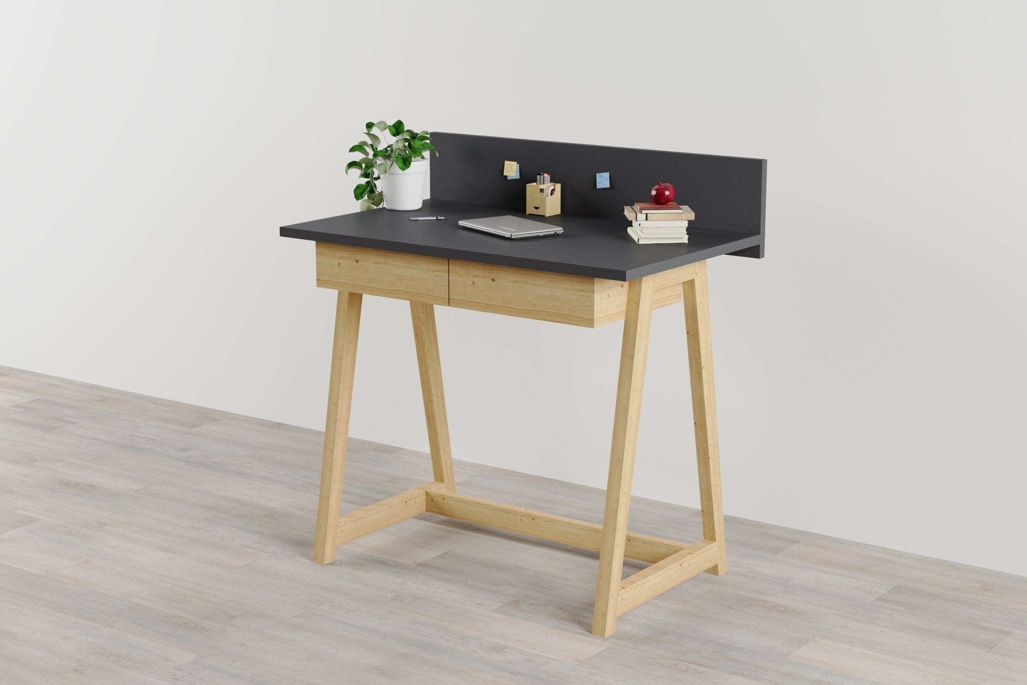 Memphis Anthracite Wooden Writing Desk with 2 Drawers