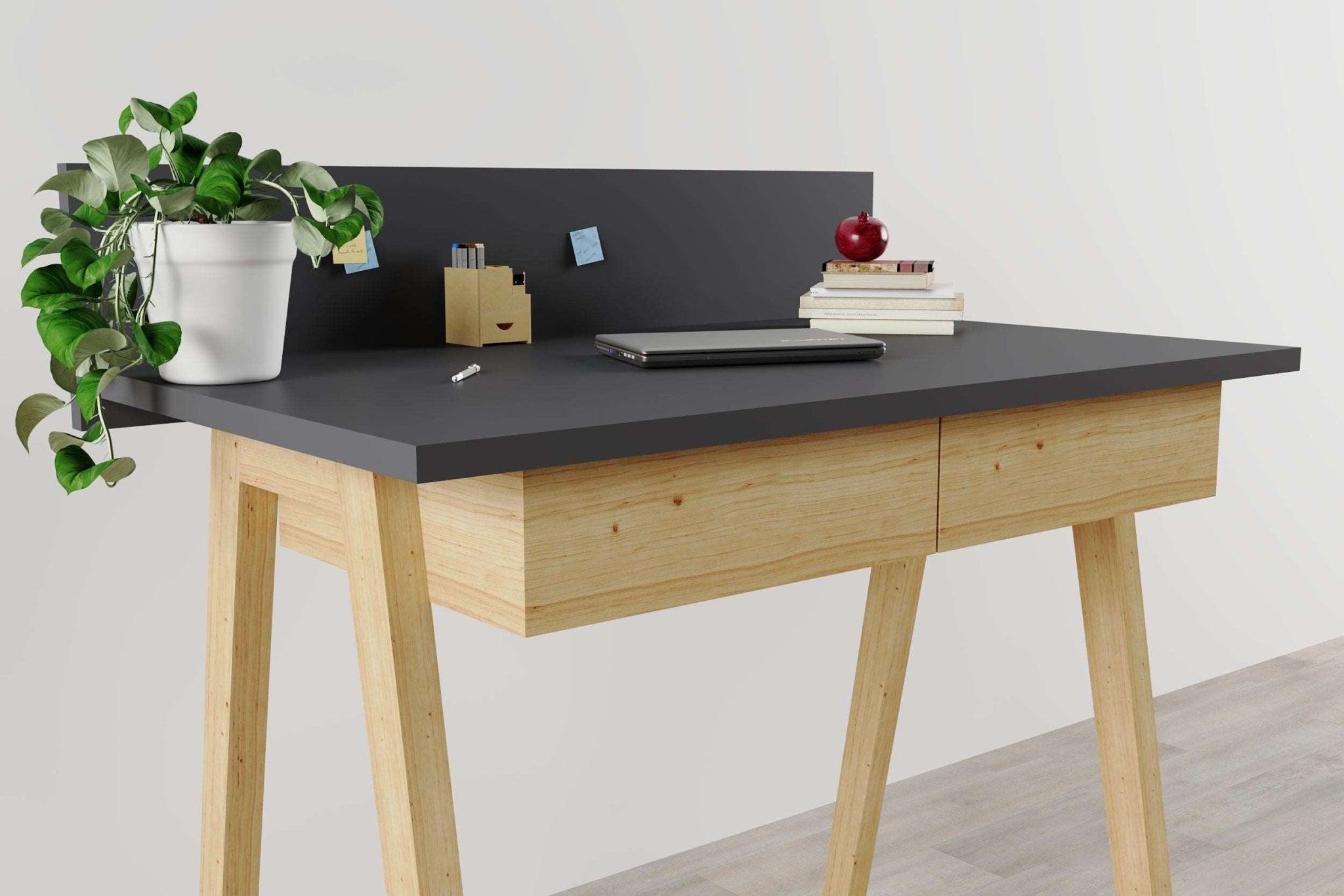 Memphis Anthracite Wooden Writing Desk with 2 Drawers