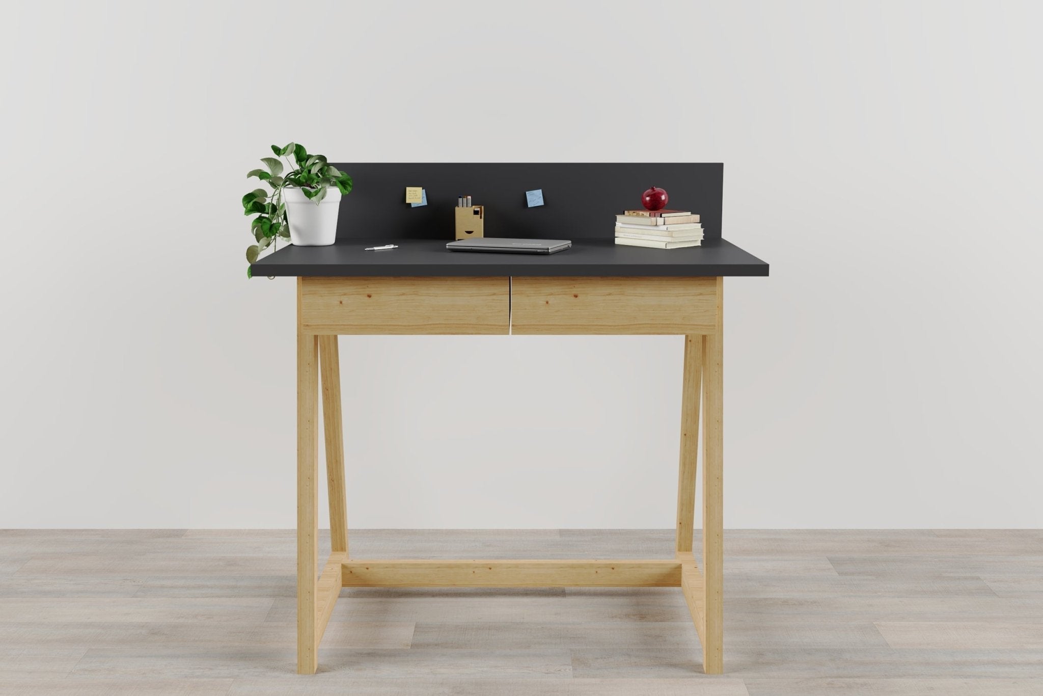 Memphis Anthracite Wooden Writing Desk with 2 Drawers