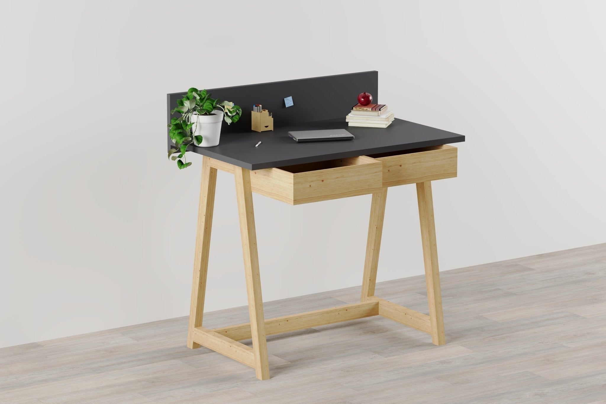 Memphis Anthracite Wooden Writing Desk with 2 Drawers