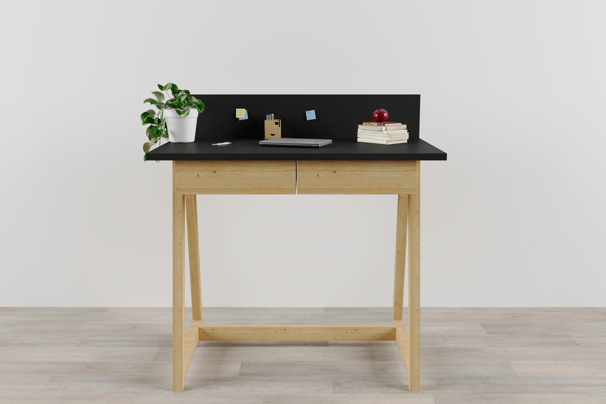 Memphis Black Wooden Writing Desk with 2 Drawers