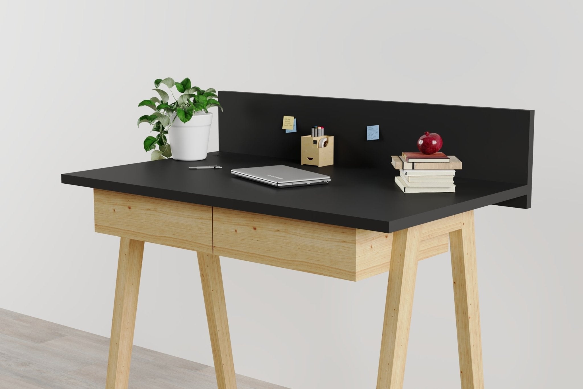Memphis Black Wooden Writing Desk with 2 Drawers
