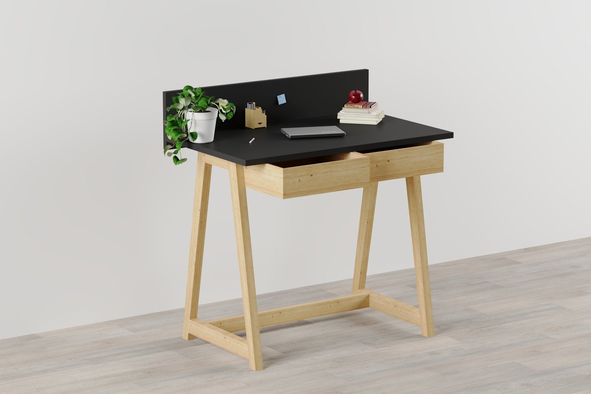Memphis Black Wooden Writing Desk with 2 Drawers