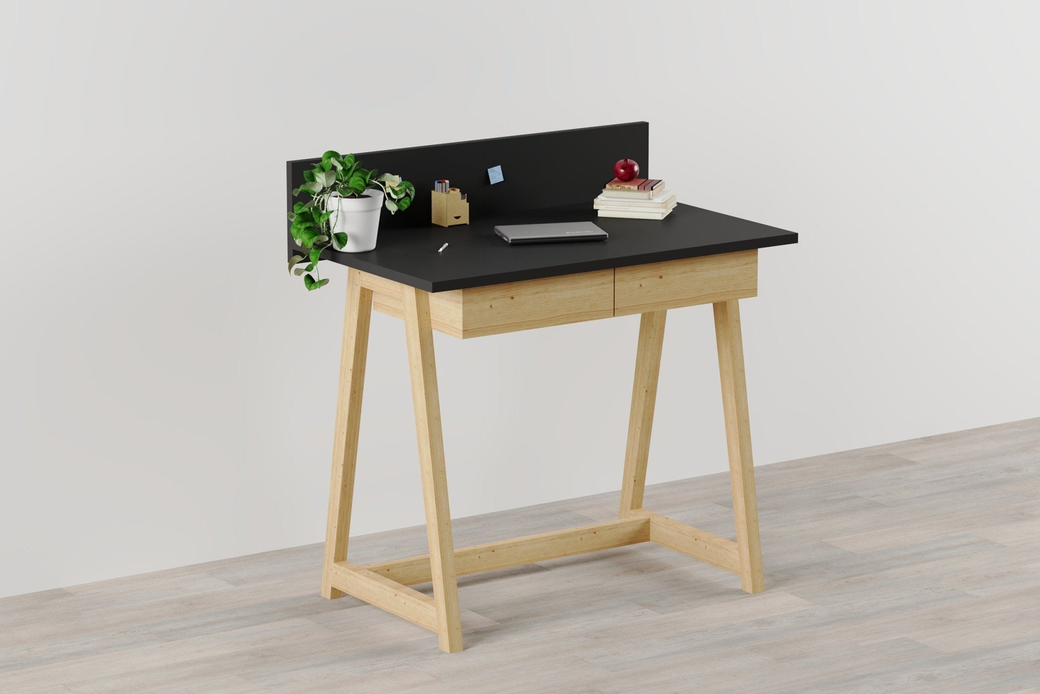 Memphis Black Wooden Writing Desk with 2 Drawers