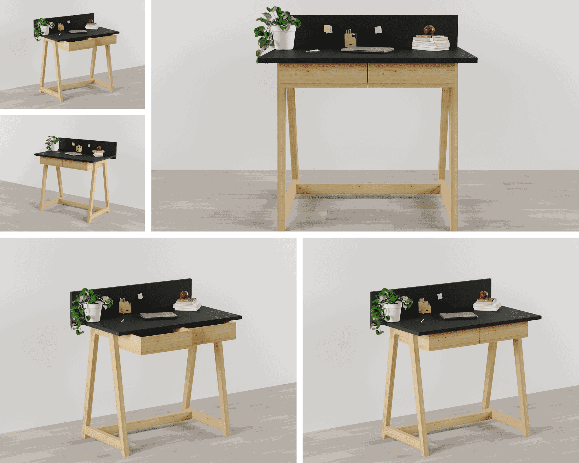 Memphis Black Wooden Writing Desk with 2 Drawers