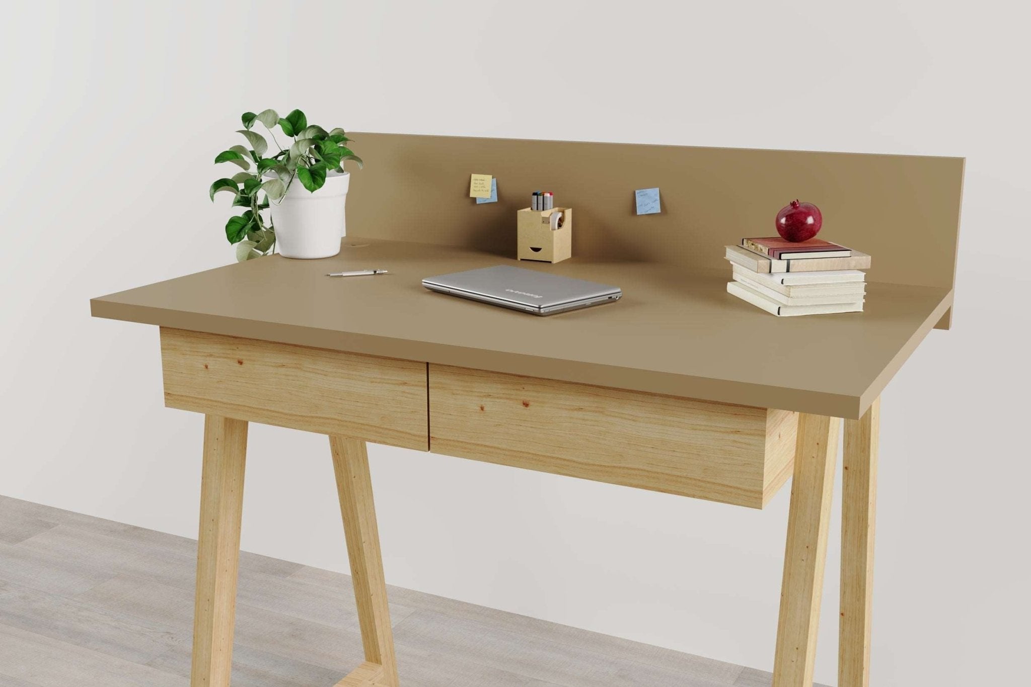 Memphis Creme Wooden Writing Desk with 2 Drawers
