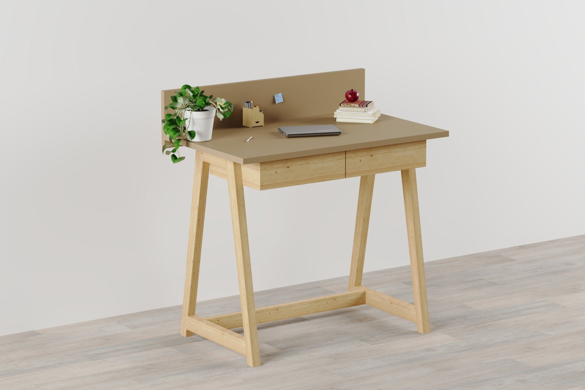 Memphis Creme Wooden Writing Desk with 2 Drawers