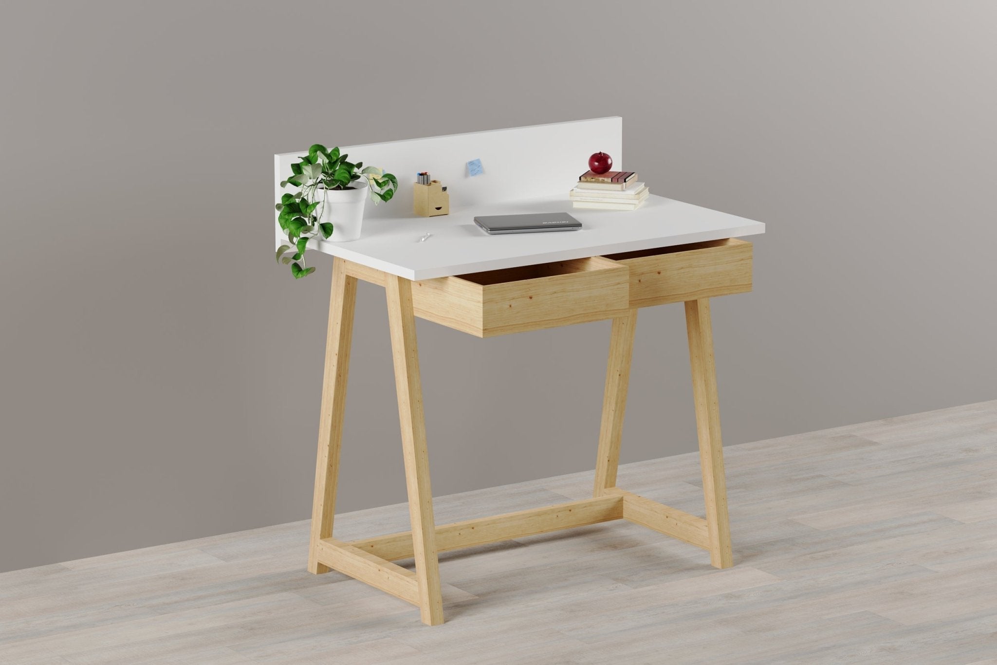 Memphis White Wooden Writing Desk with 2 Drawers