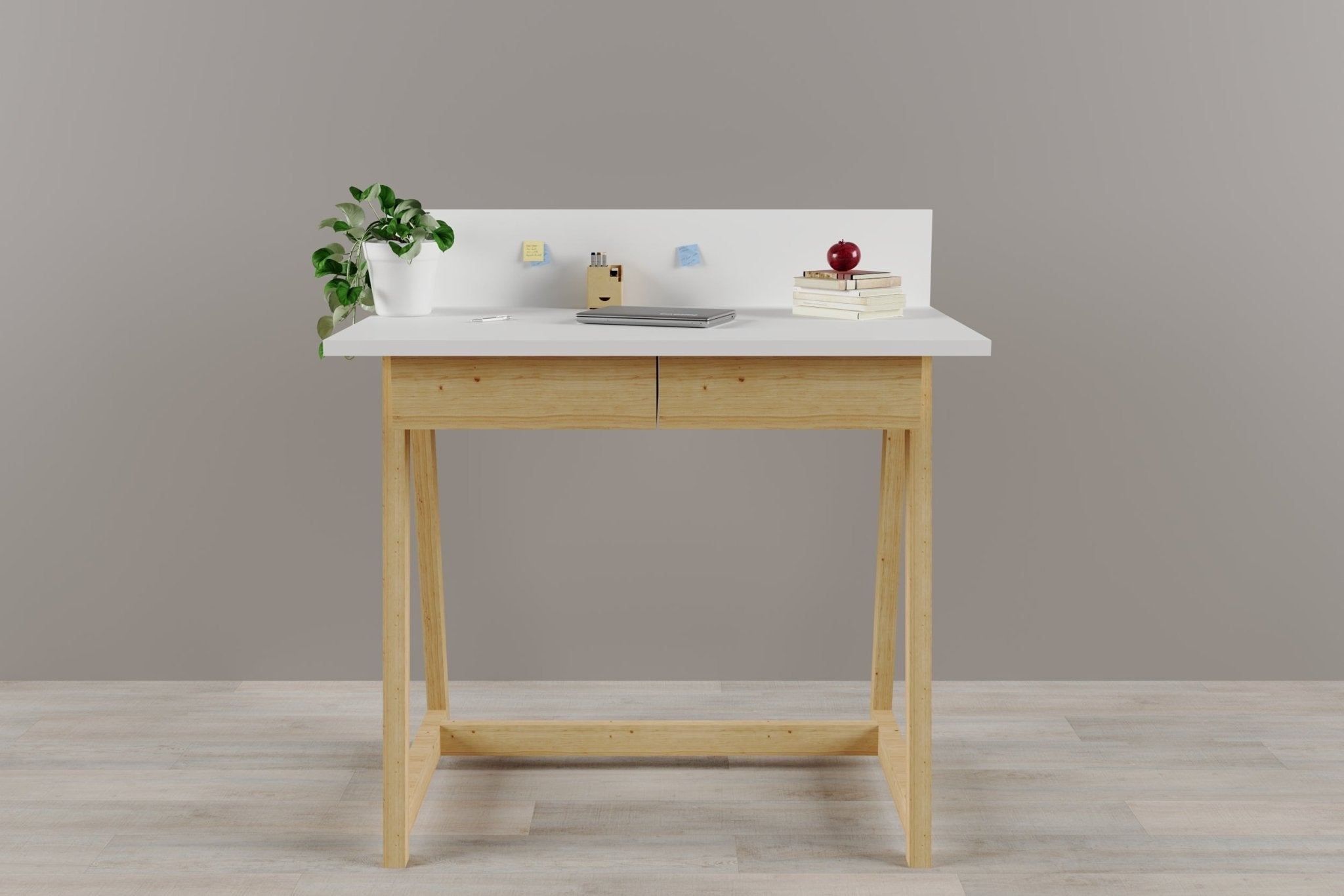 Memphis White Wooden Writing Desk with 2 Drawers