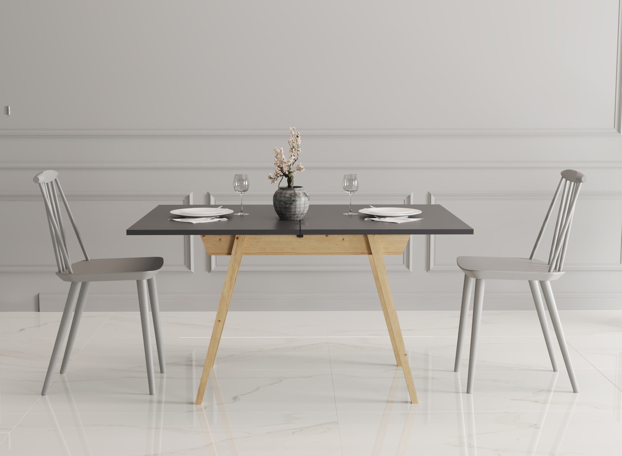 Ottara Anthracite Extendable Dining Table with Storage
