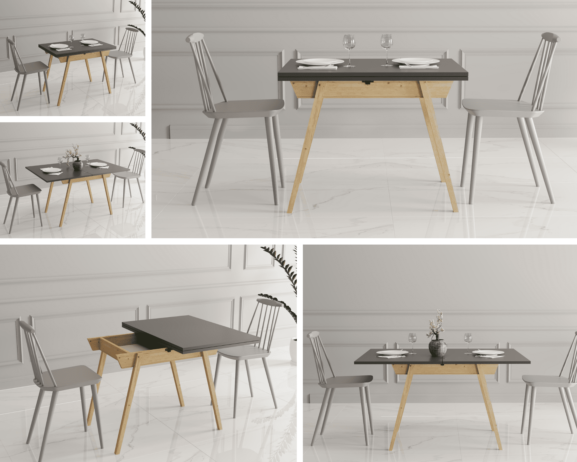 Ottara Anthracite Extendable Dining Table with Storage
