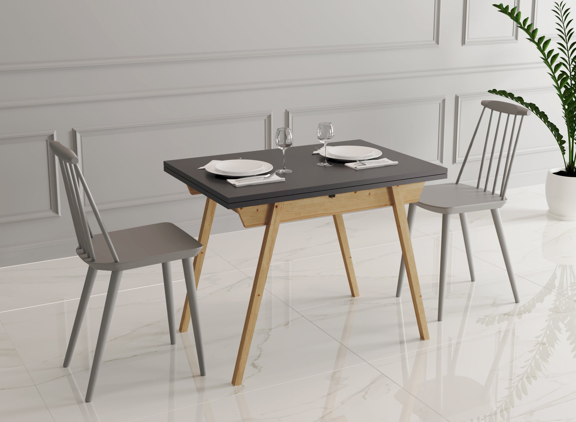 Ottara Anthracite Extendable Dining Table with Storage